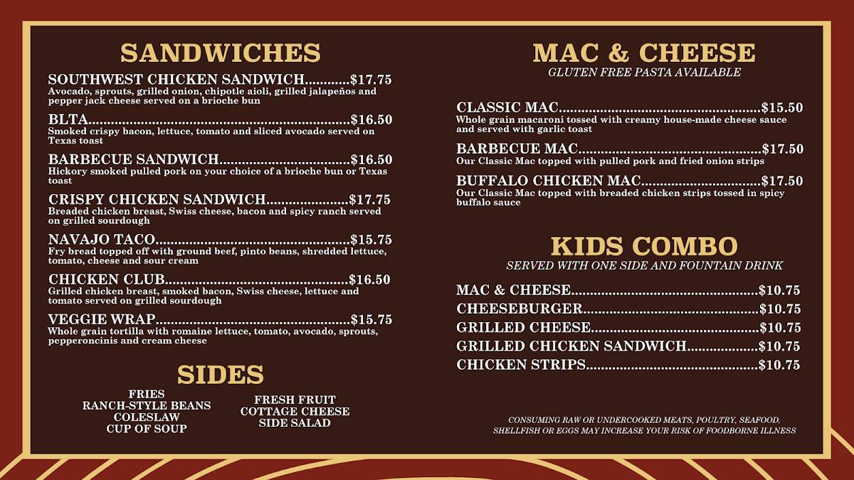 Menu at Canyonlands Restaurant at Bearizona, Williams