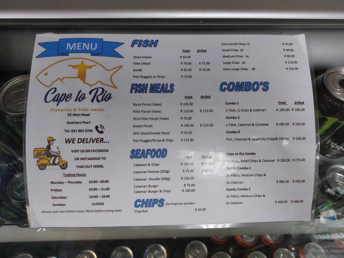 Menu de Cape To Rio Fisheries