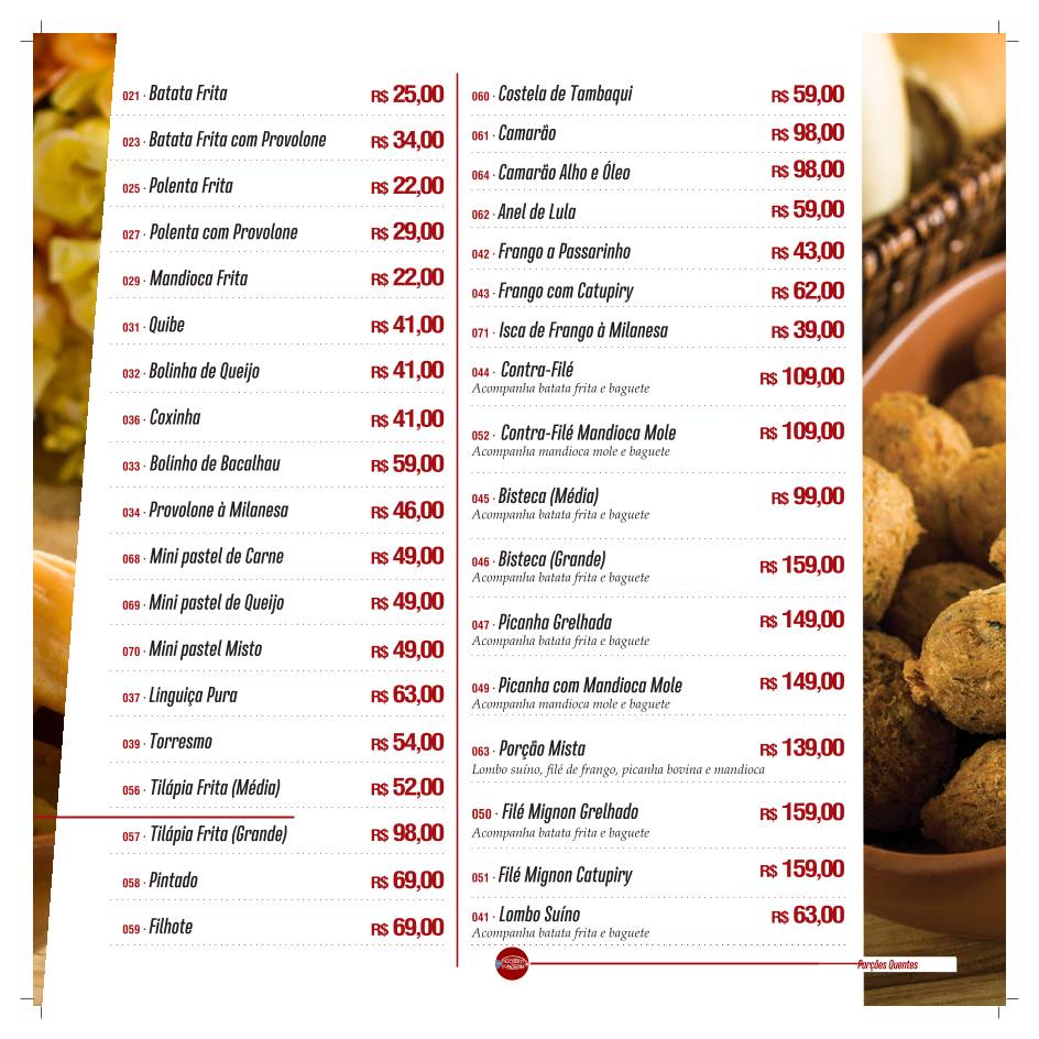 Pesqueiro Panserini Restaurante e Pousada cardápio