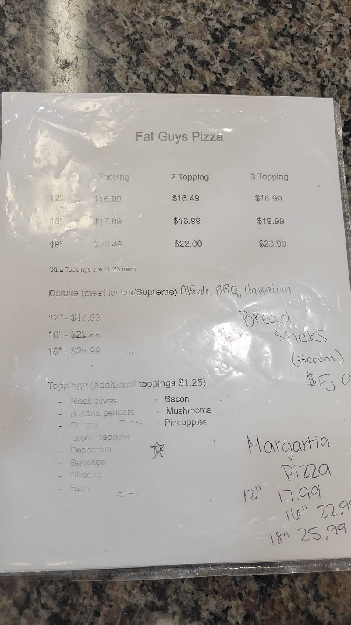 Menu at Carls Donuts & Bakery & Fat Guys Pizza, Avon