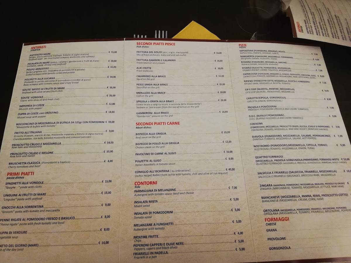 Menu di Ristorante Pizzeria Zelluso a casamicciola terme 