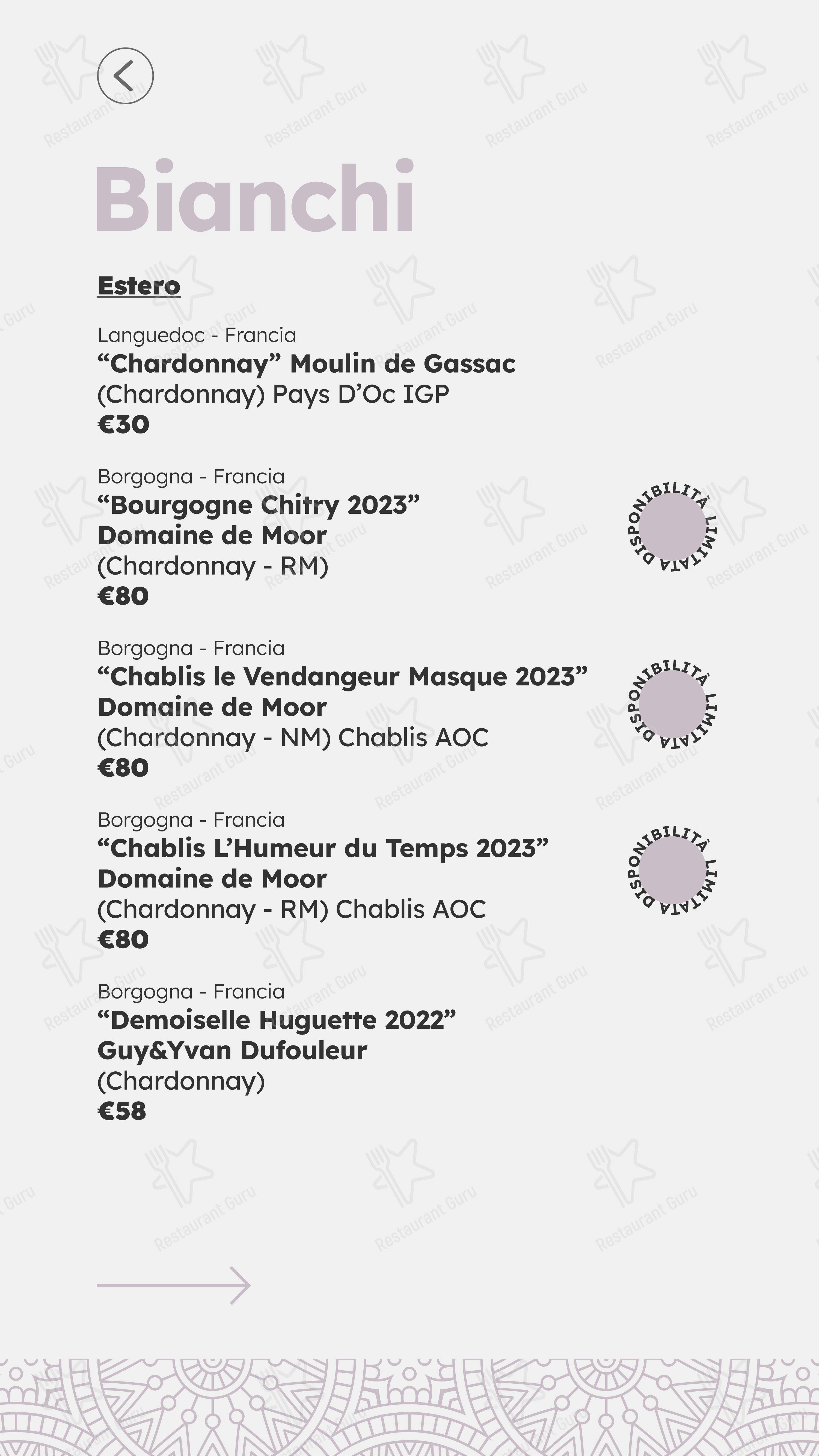 Menu pour Castelli in Aria - Menu