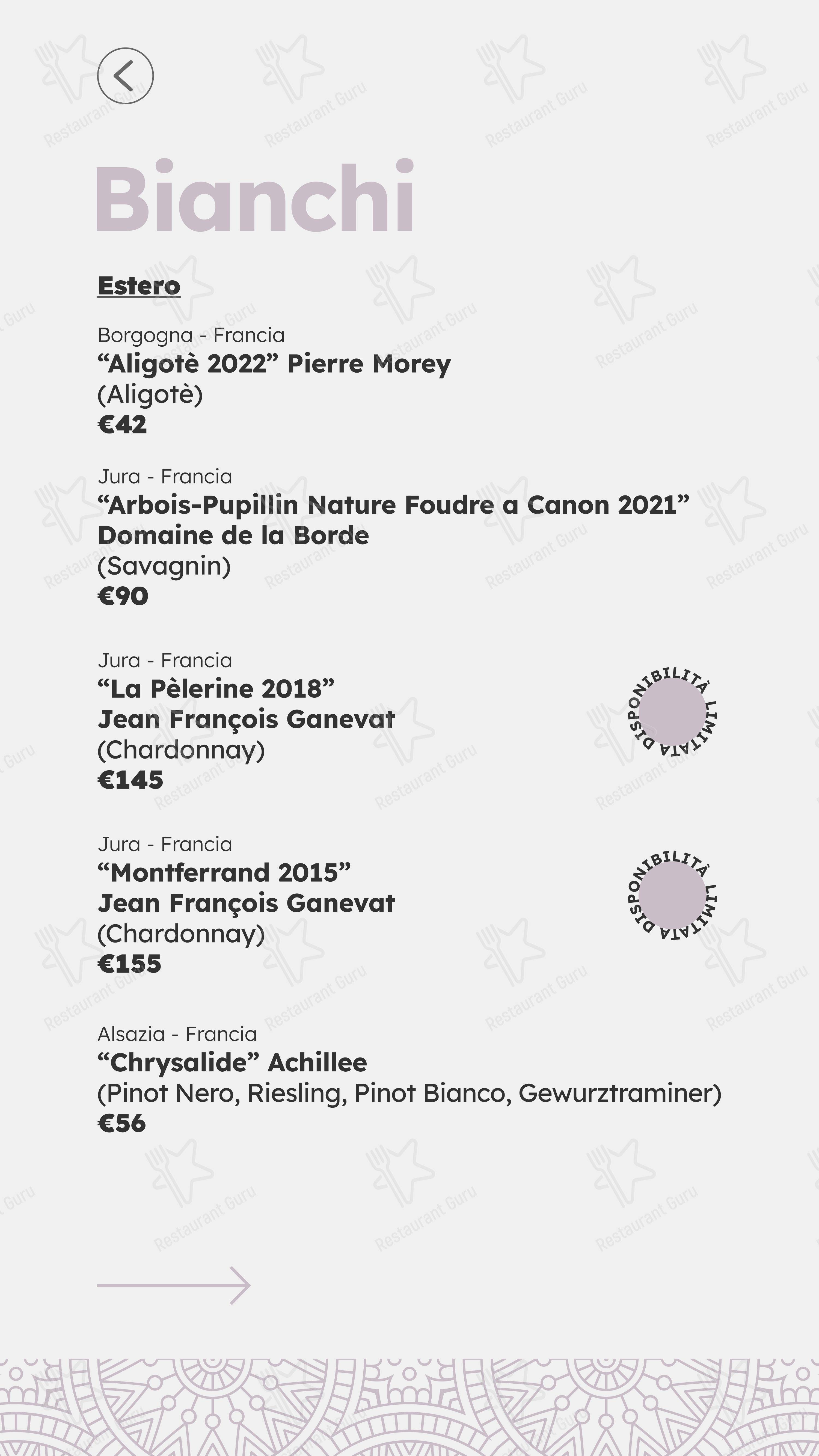 Menu pour Castelli in Aria dans Castelfranco Veneto