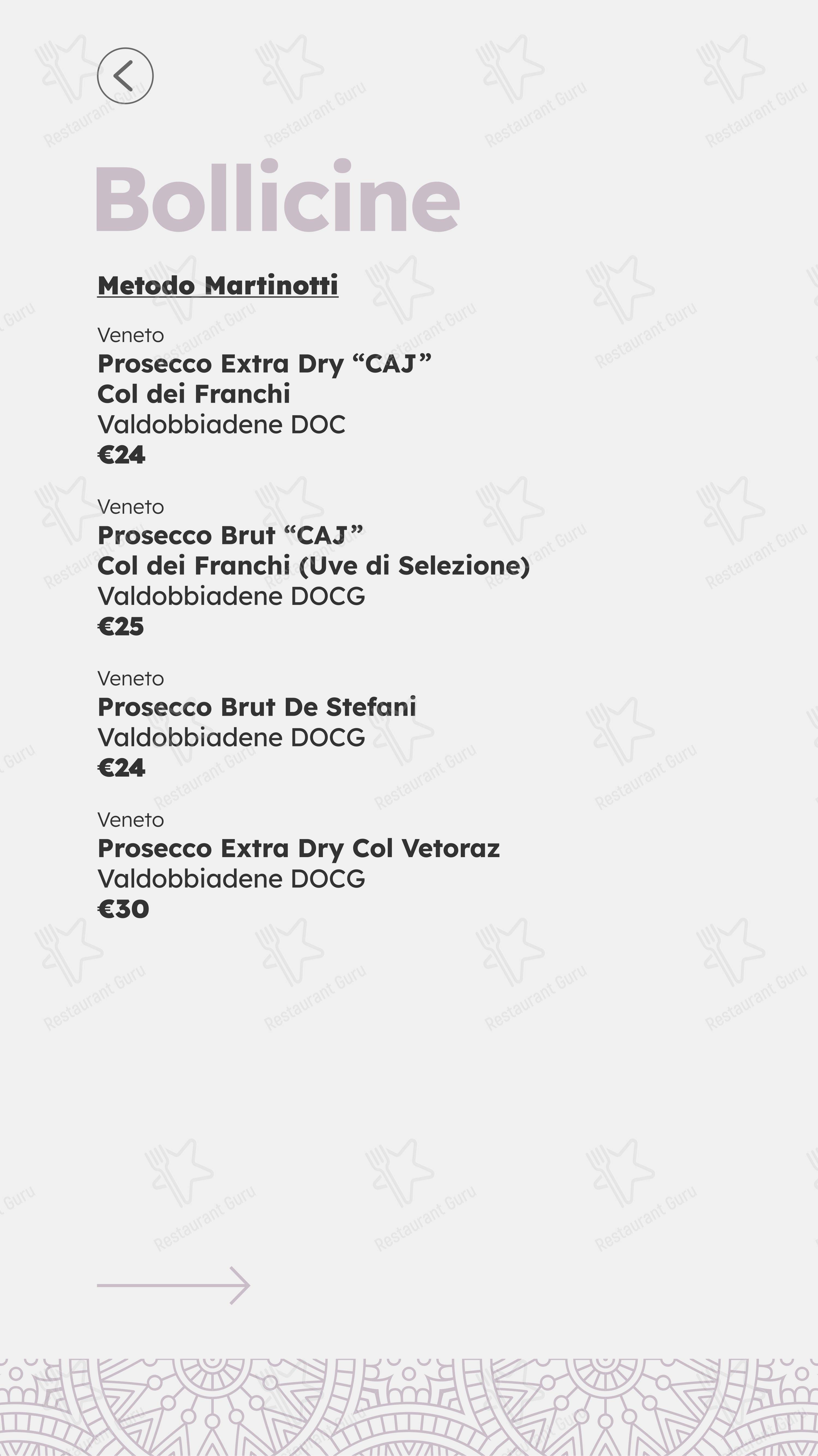 Menu pour Castelli in Aria restaurant