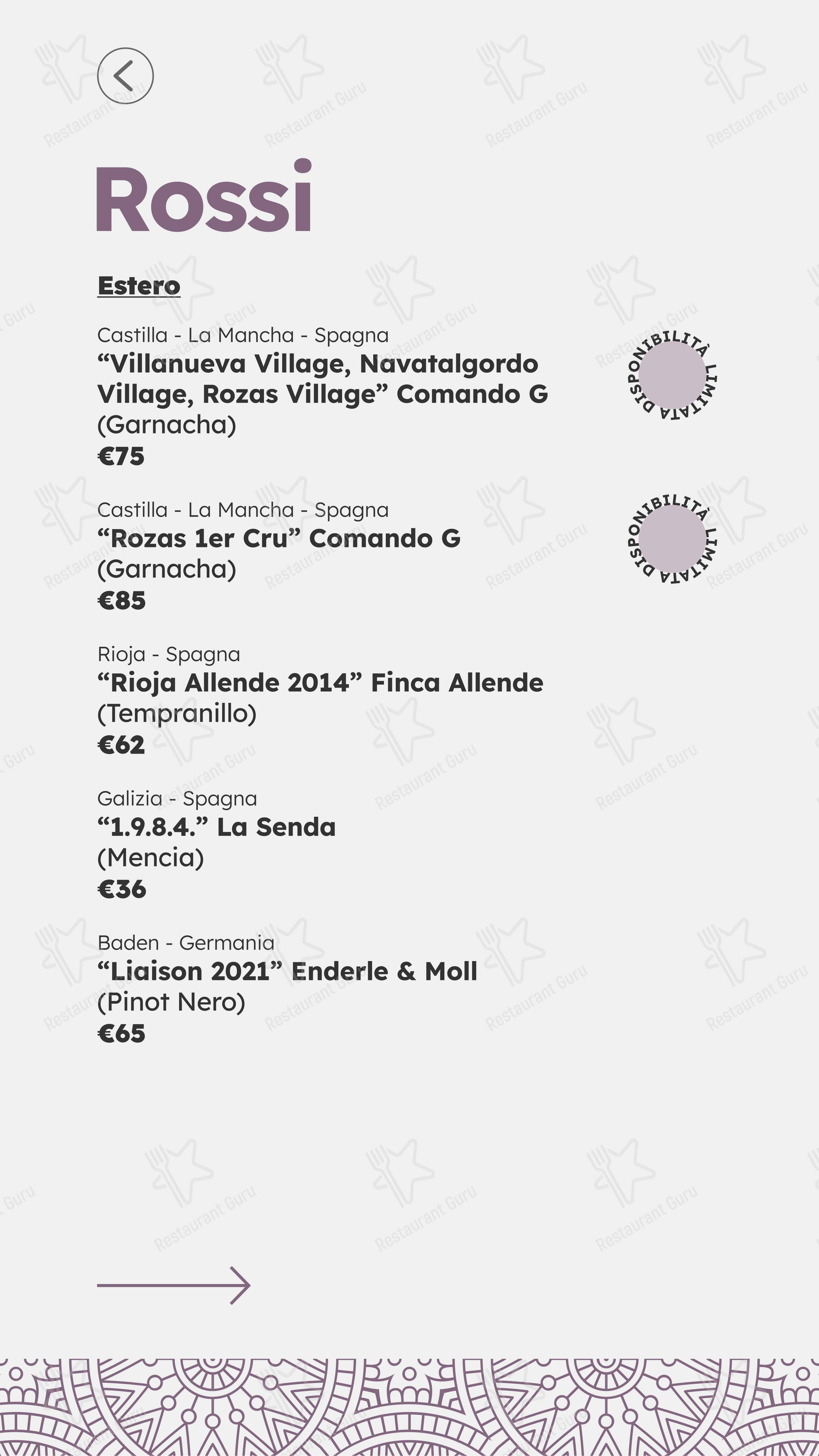 Menu pour Castelli in Aria - Menu