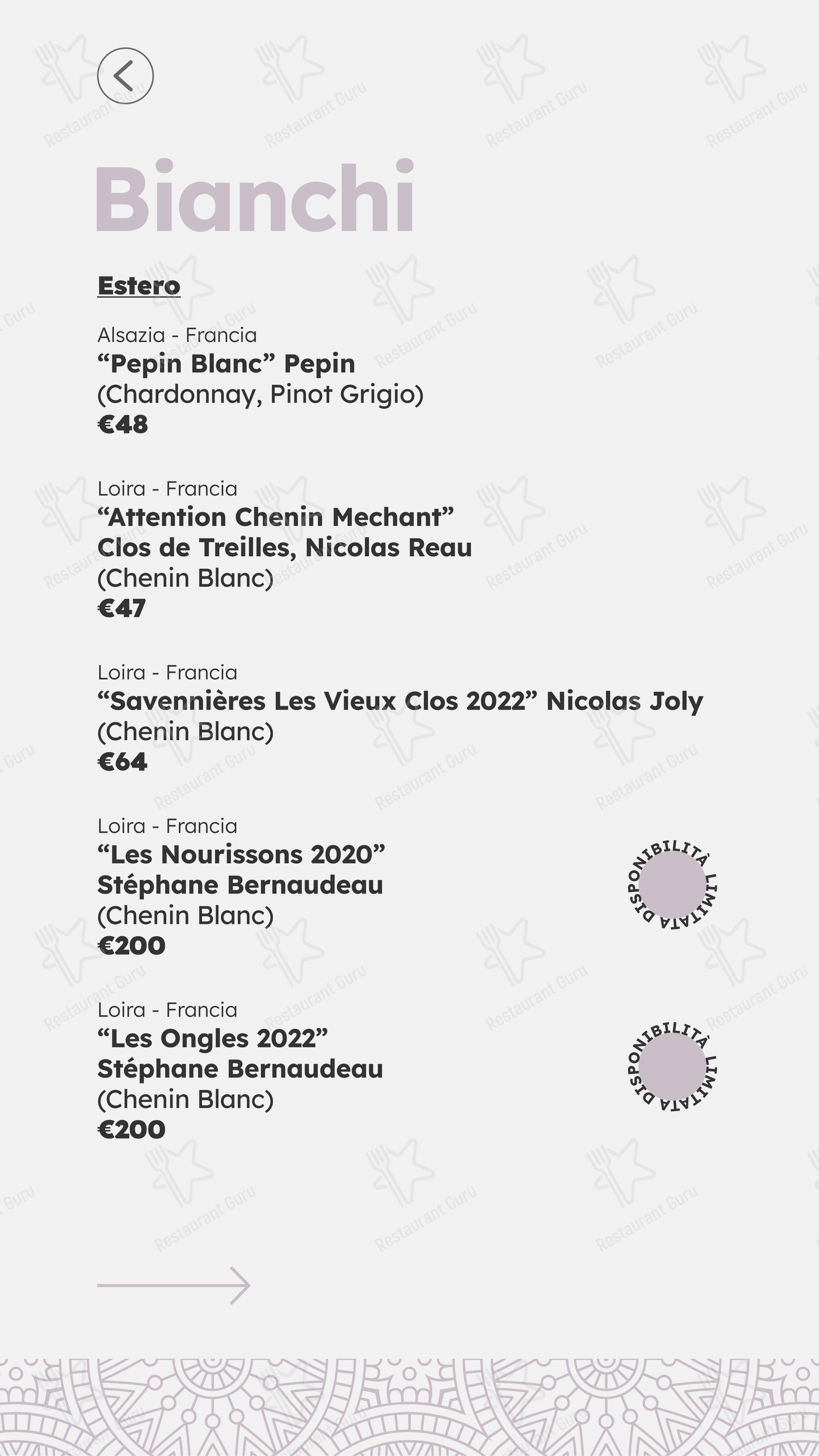 Menu pour Castelli in Aria dans Castelfranco Veneto