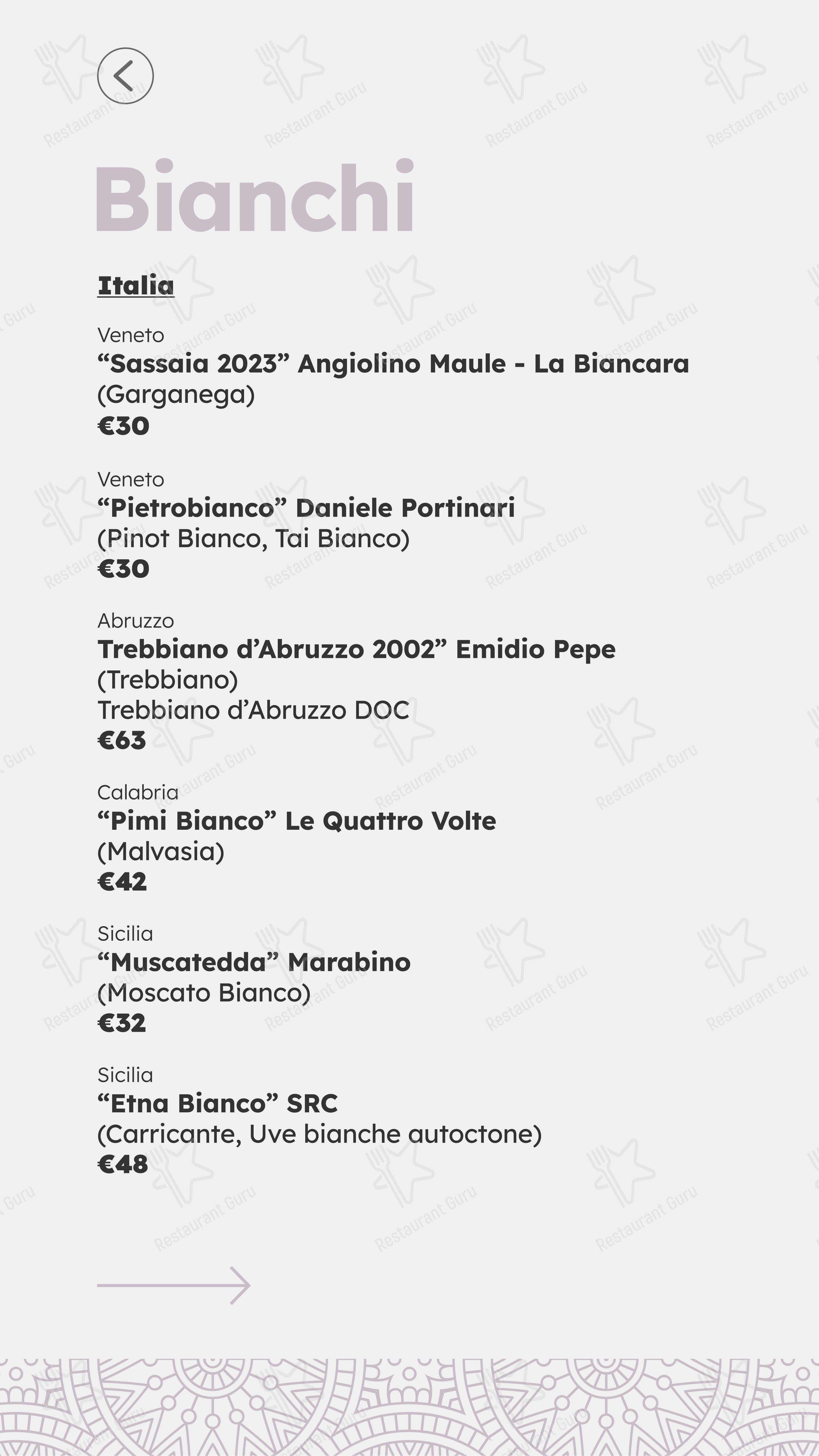 Menu pour Castelli in Aria - Menu