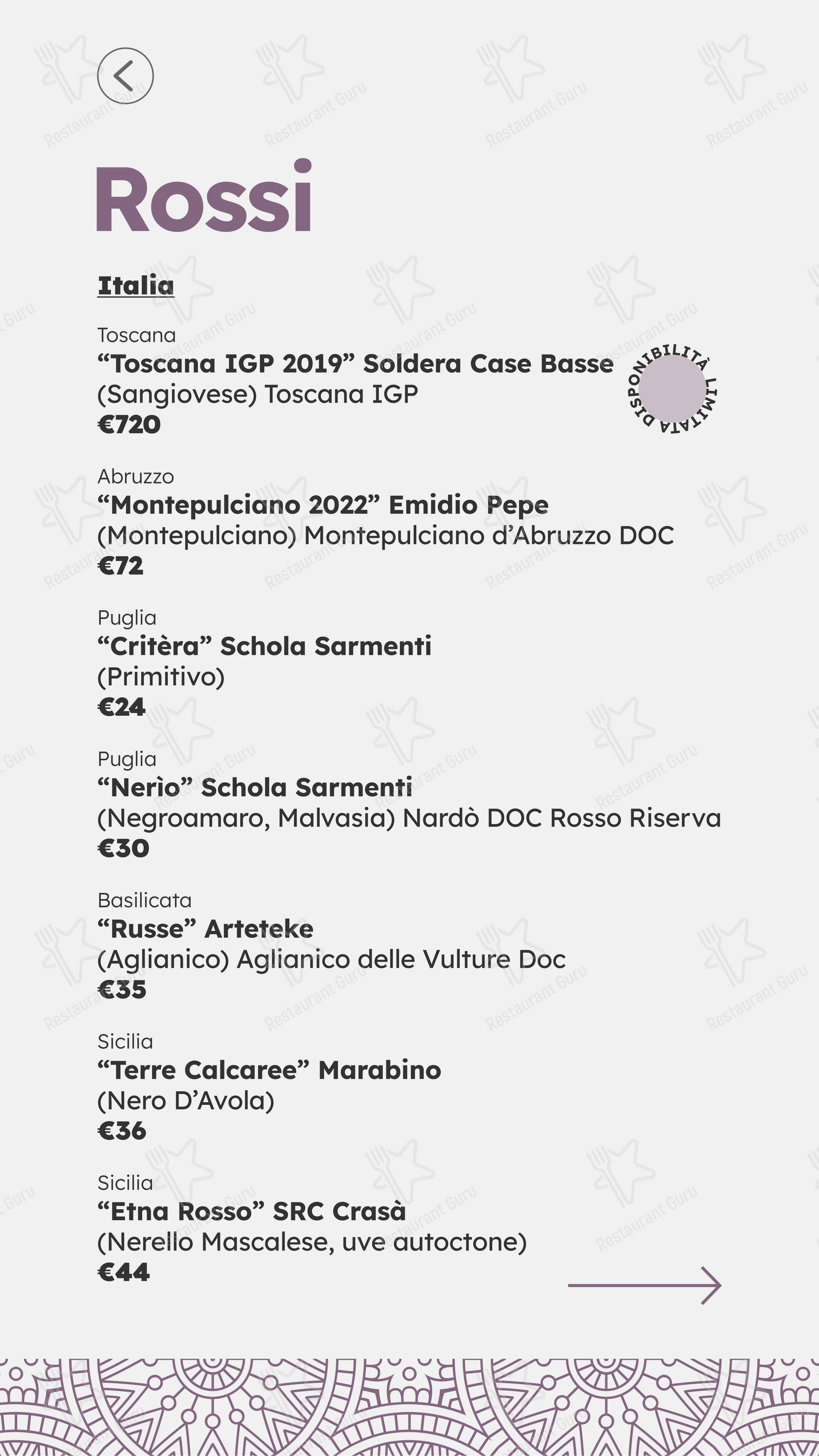 Menu pour Castelli in Aria - Menu