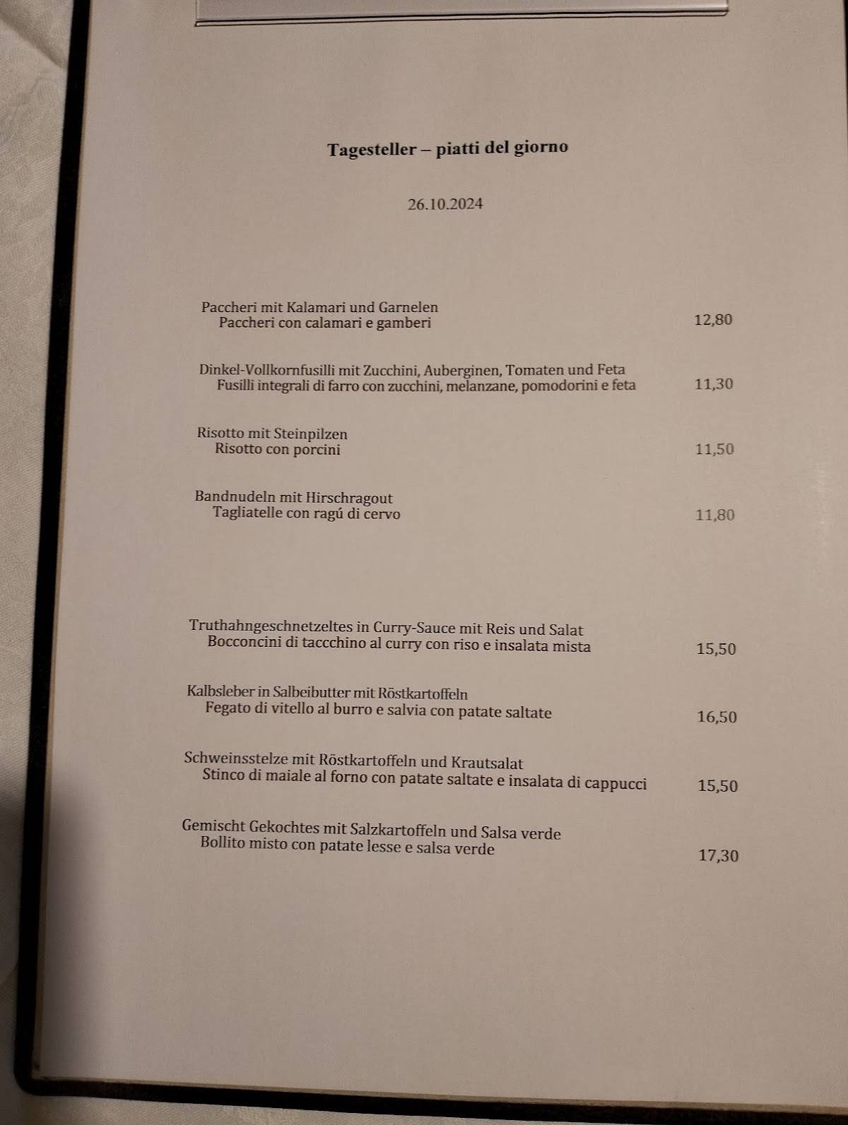 Menu di Cavallino Bianco 