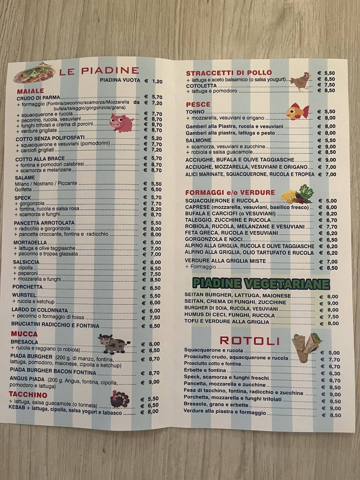 Menu di Pianeta piada 