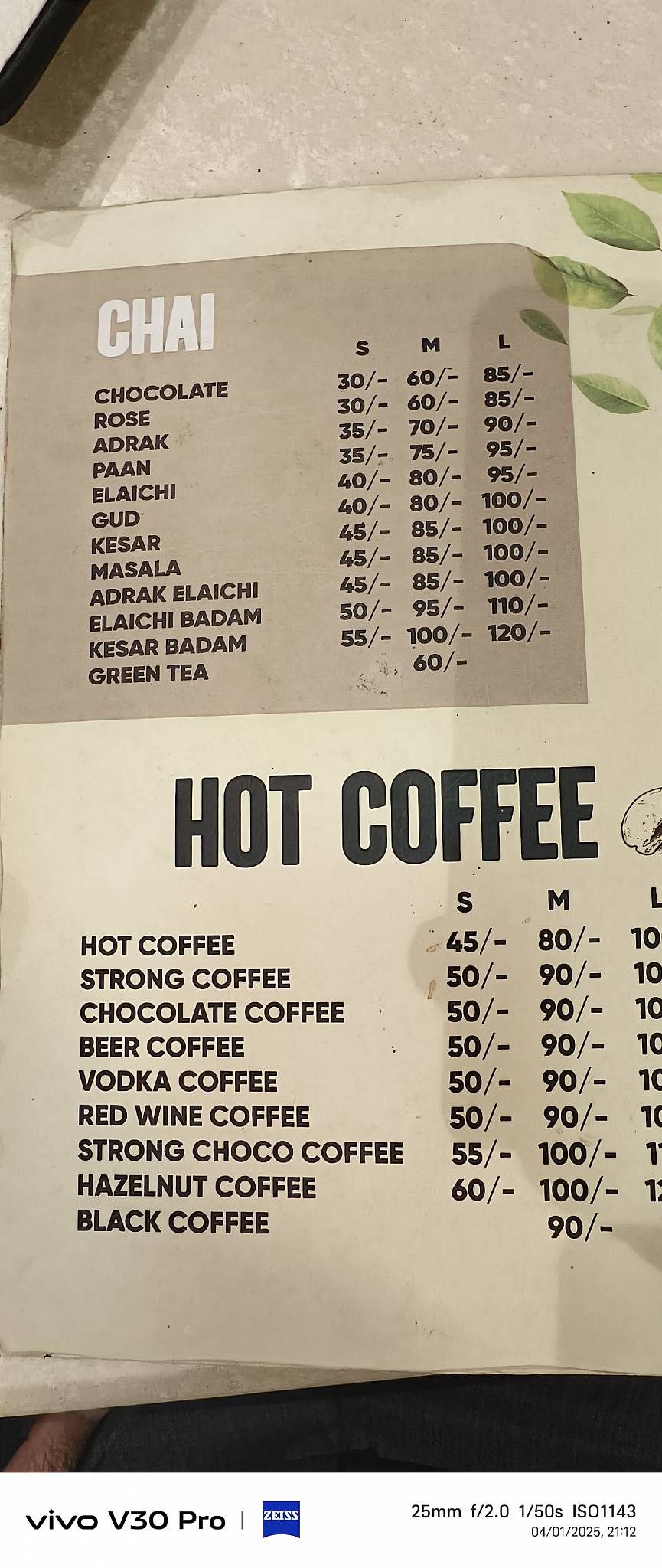 Chai Sutta Bar (PPR Mall) menu
