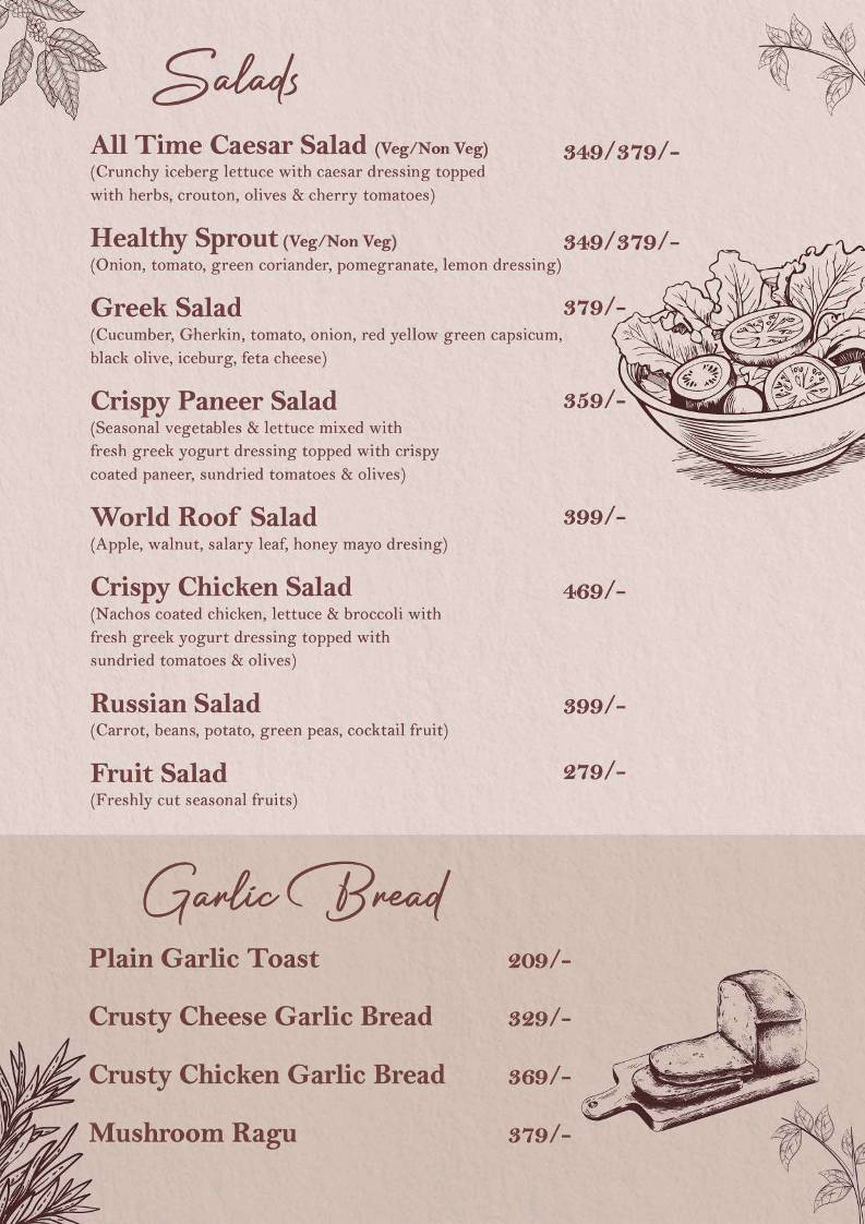 Refections Cafe, Chandigarh menu