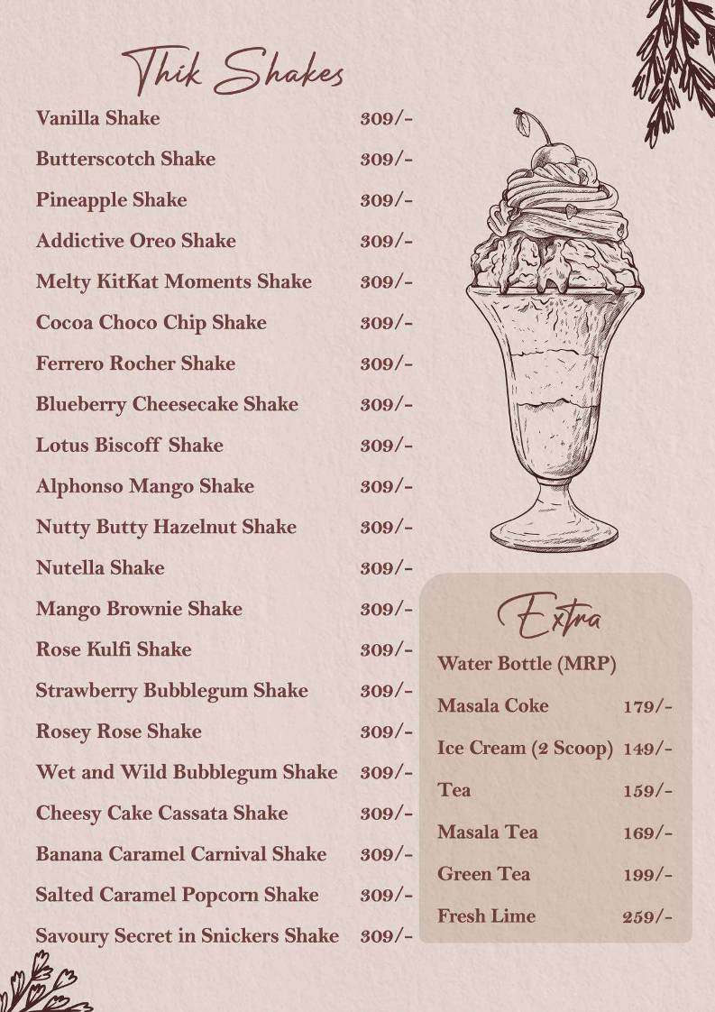 Refections Cafe, Chandigarh menu