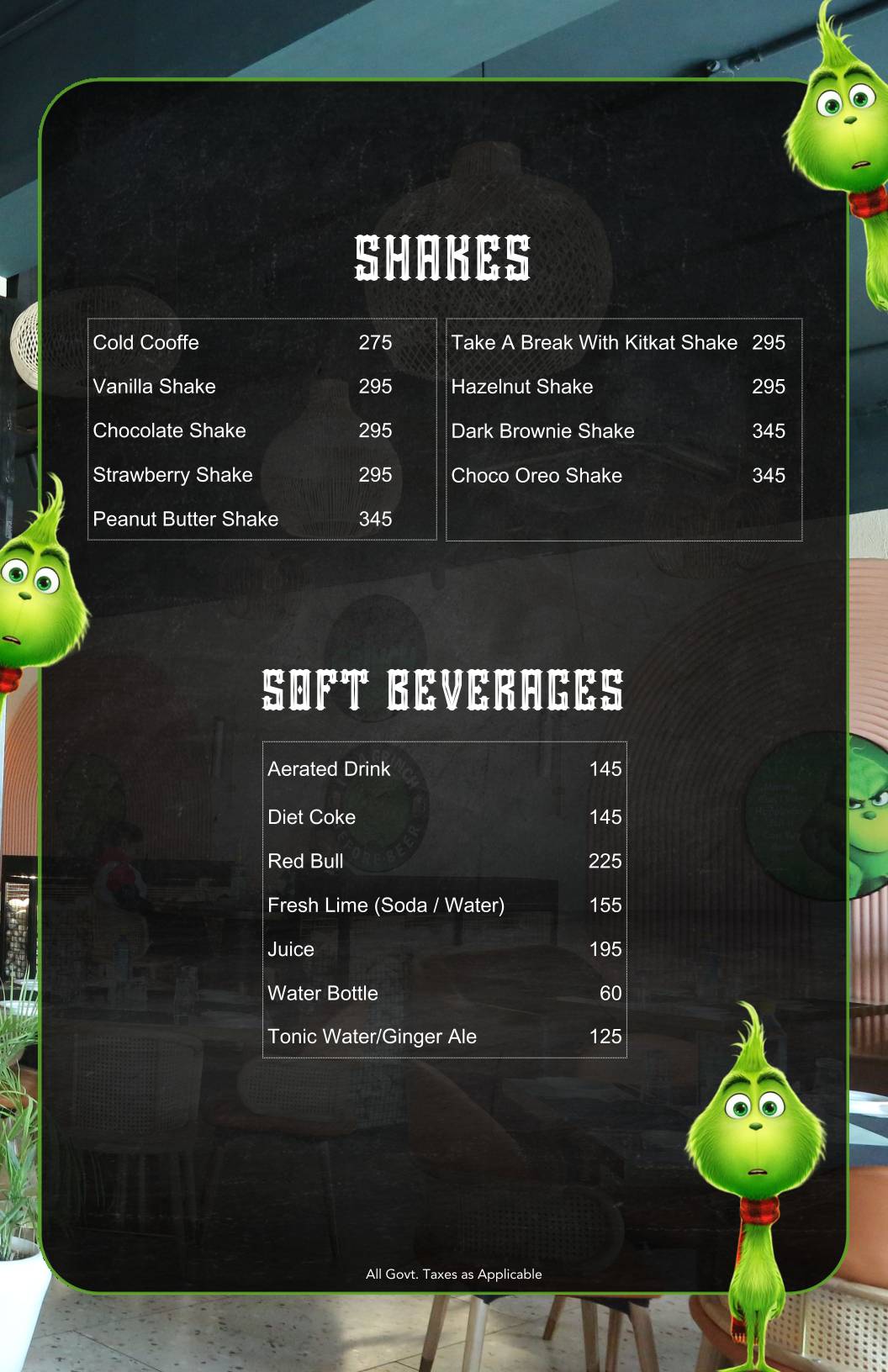 The Grinch Resto Bar Best Restaurant Bar in Kharar Mohali menu