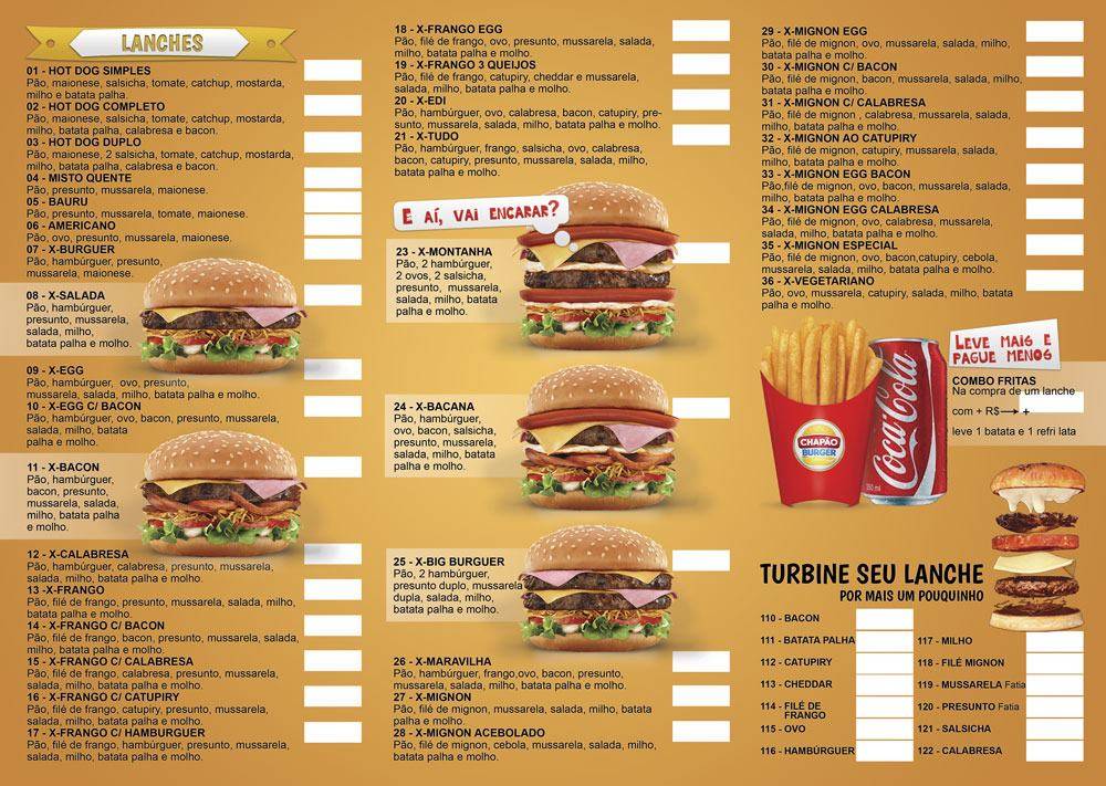 Chapão Lanches cardápio