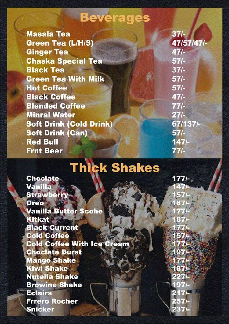 Chaska The Cafe And Lounge menu