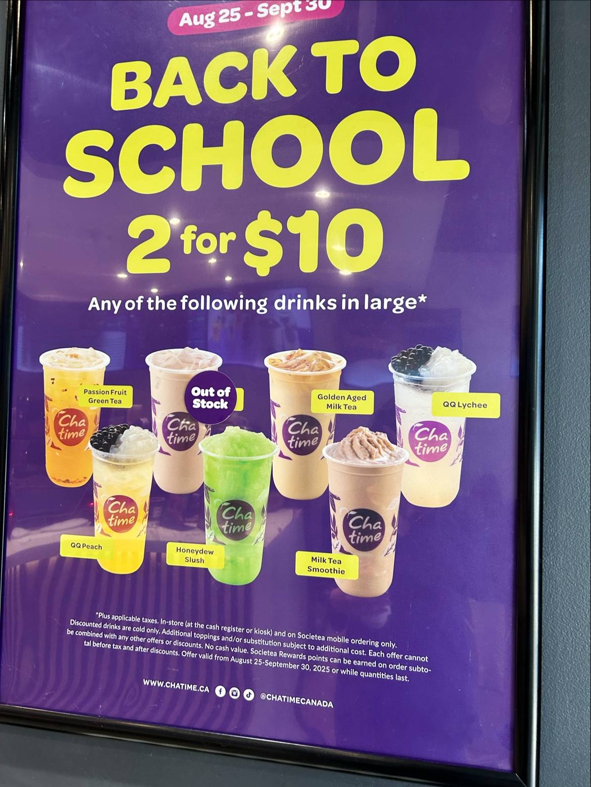 Menu de Chatime Bubble Tea