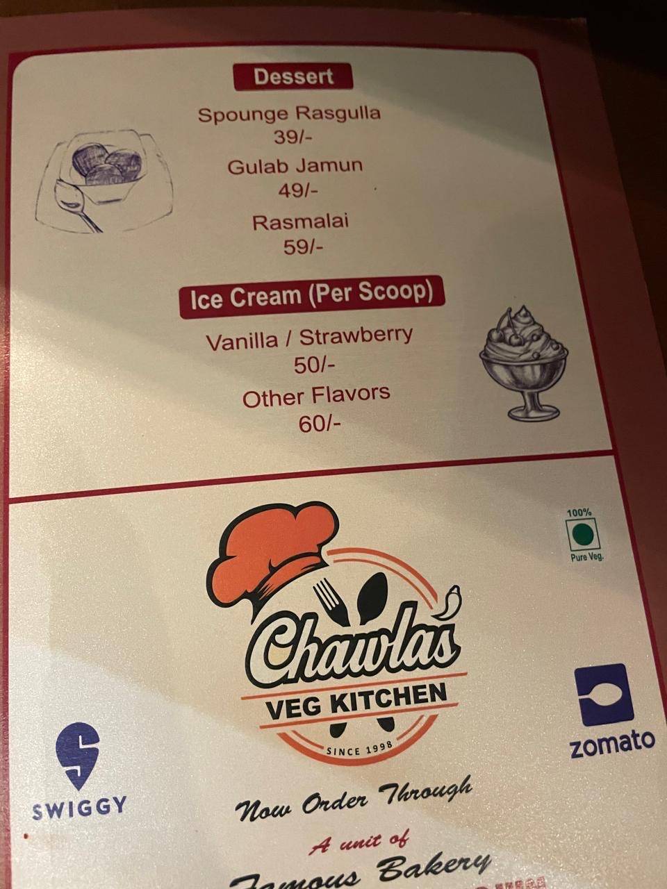 Chawla’s Veg Kitchen menu