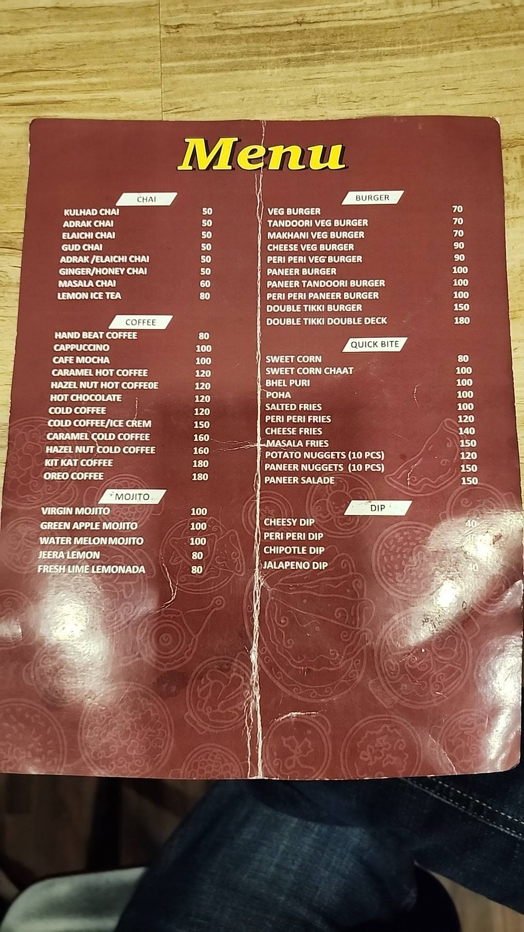 Chayffee menu