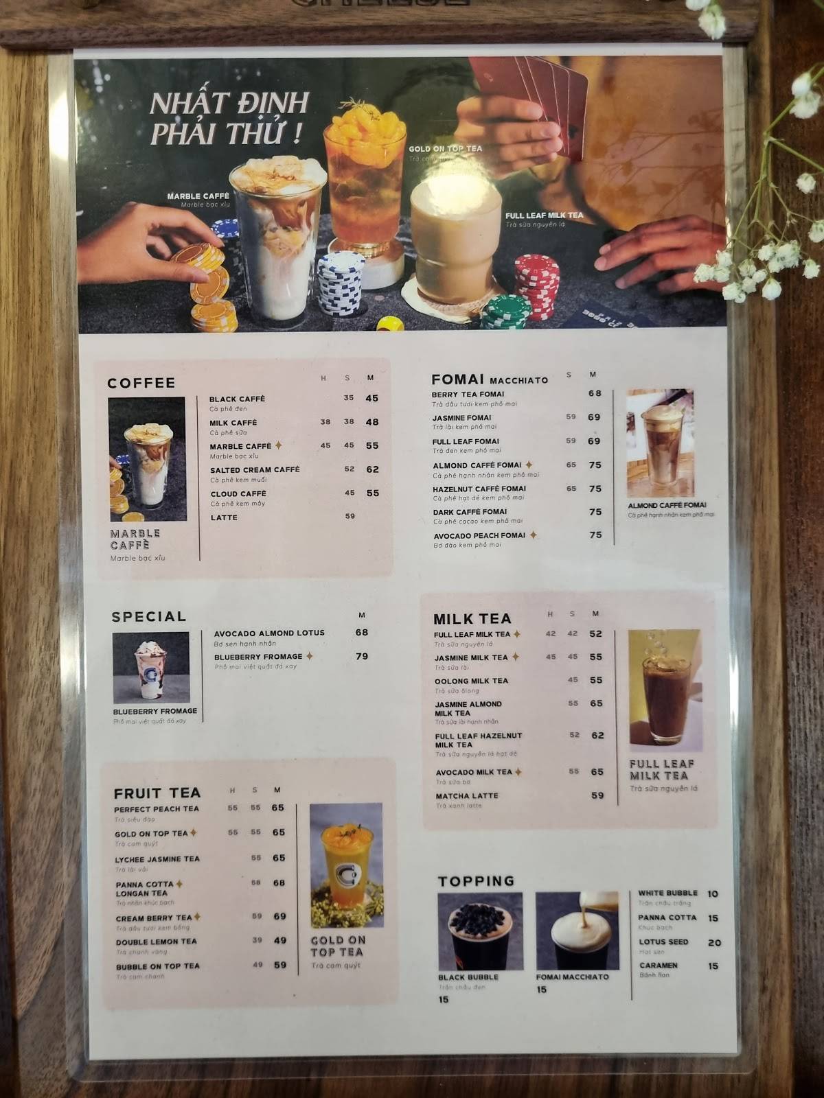 Menu at Cheese Coffee, Hanoi
