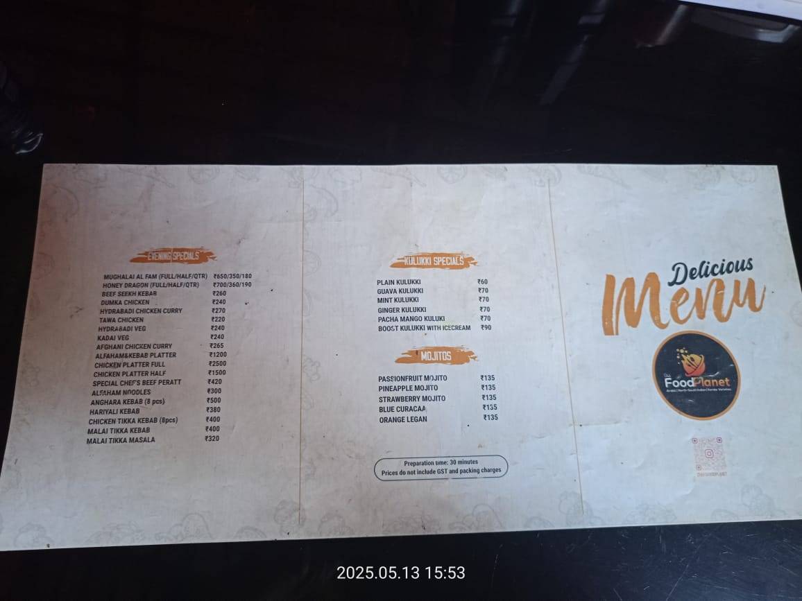 Chef's Food Planet Restaurant menu