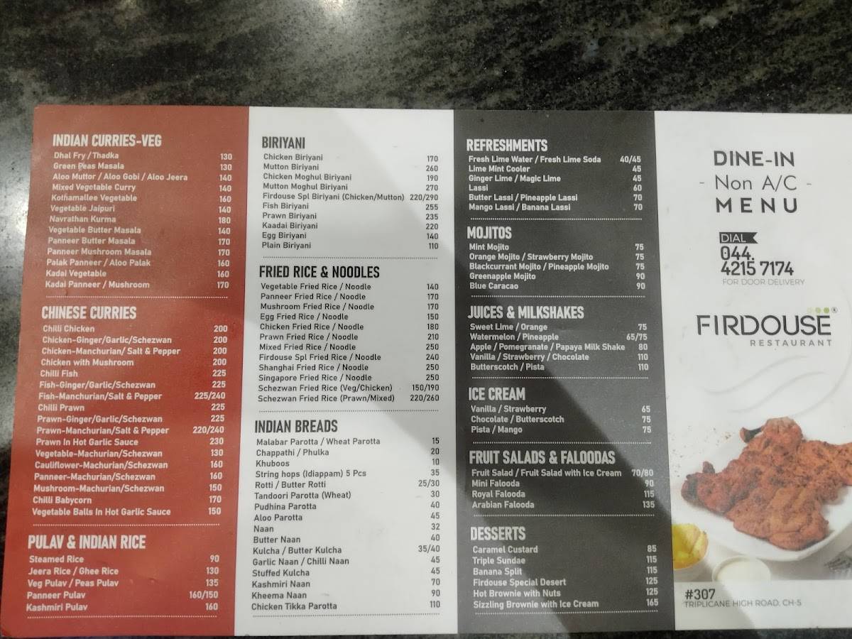 Firdouse Restaurant menu