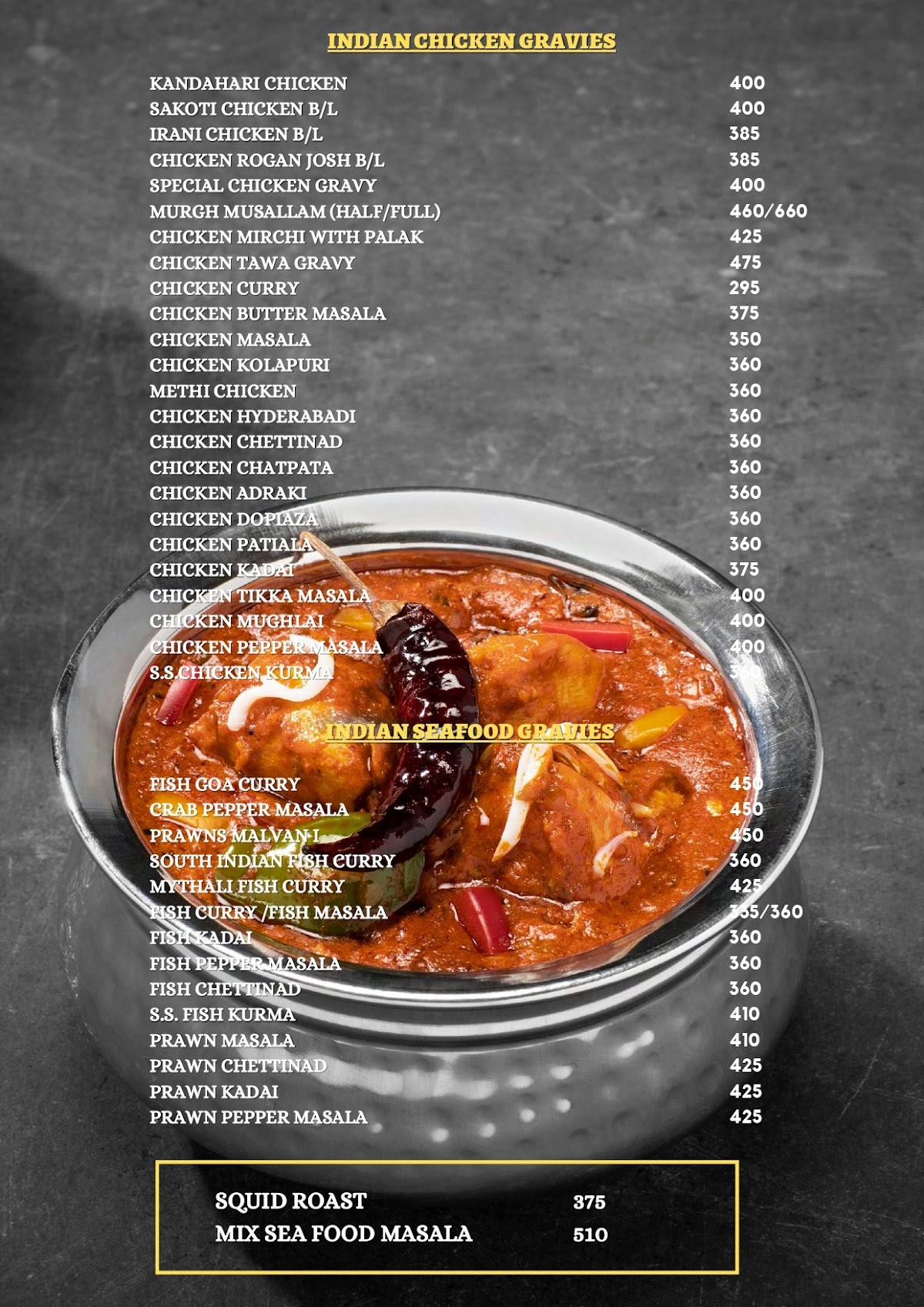 Savoury Seashell menu