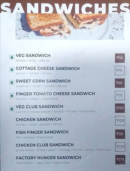 de Café Factory menu