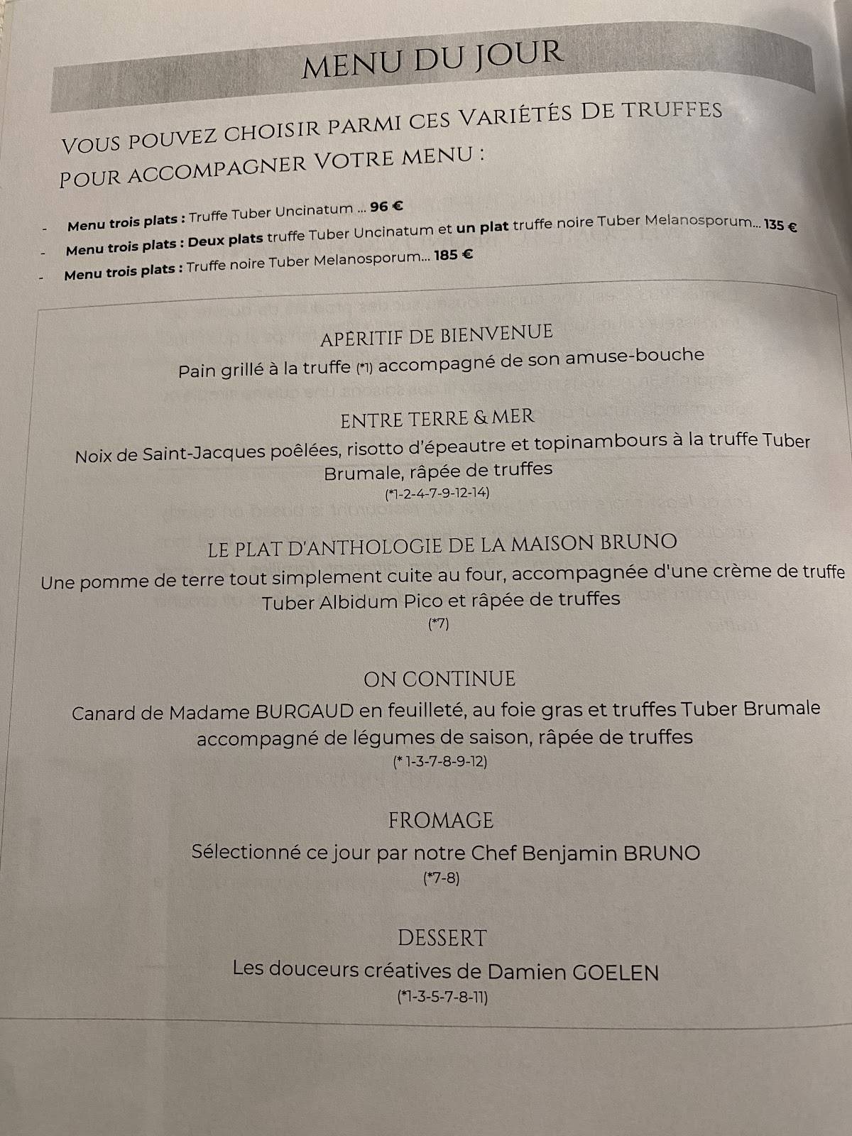 Menu de Chez Bruno