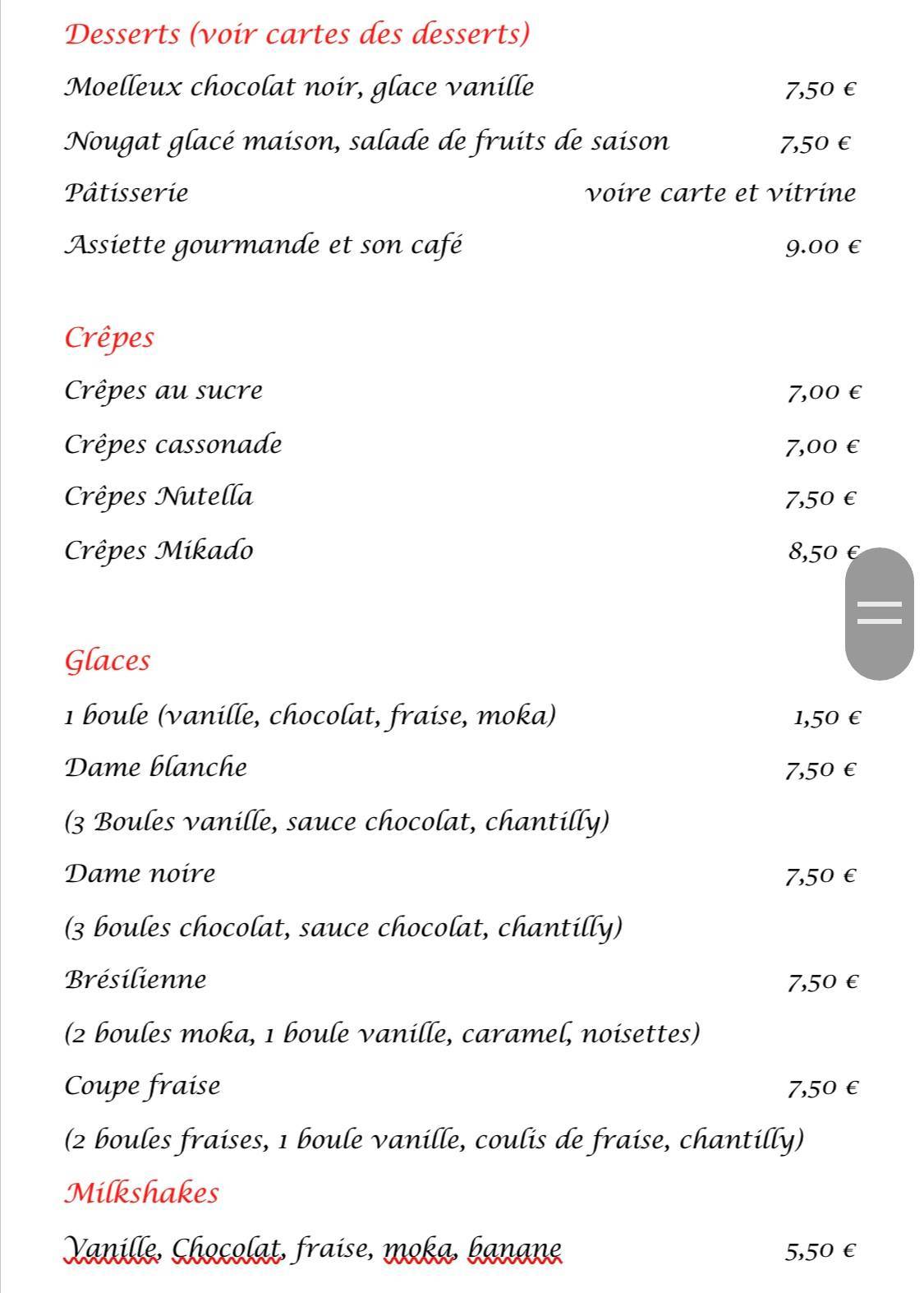 Menu de Chez Joseph
