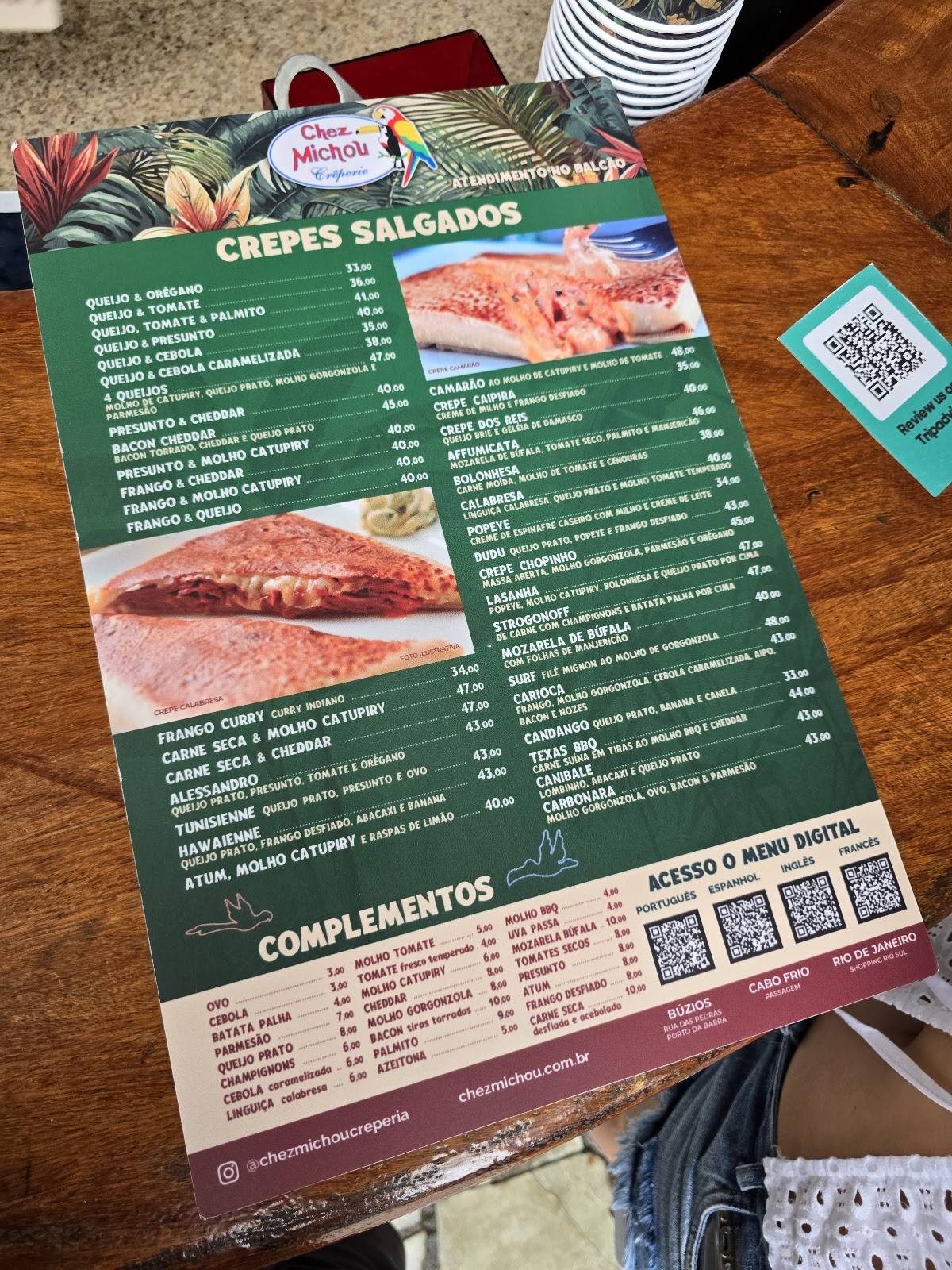 Chez Michou: Crepe, Crepe doce, Crepe salgado, Lanche, Drinks, Delivery, Búzios cardápio