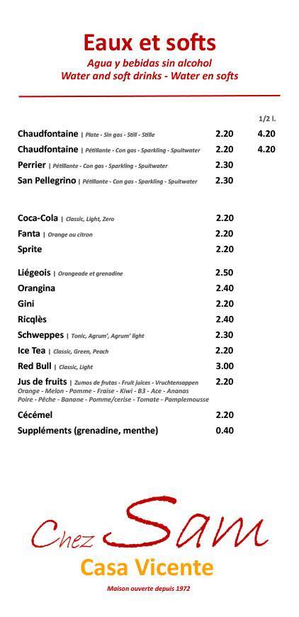 Menu de Chez Sam