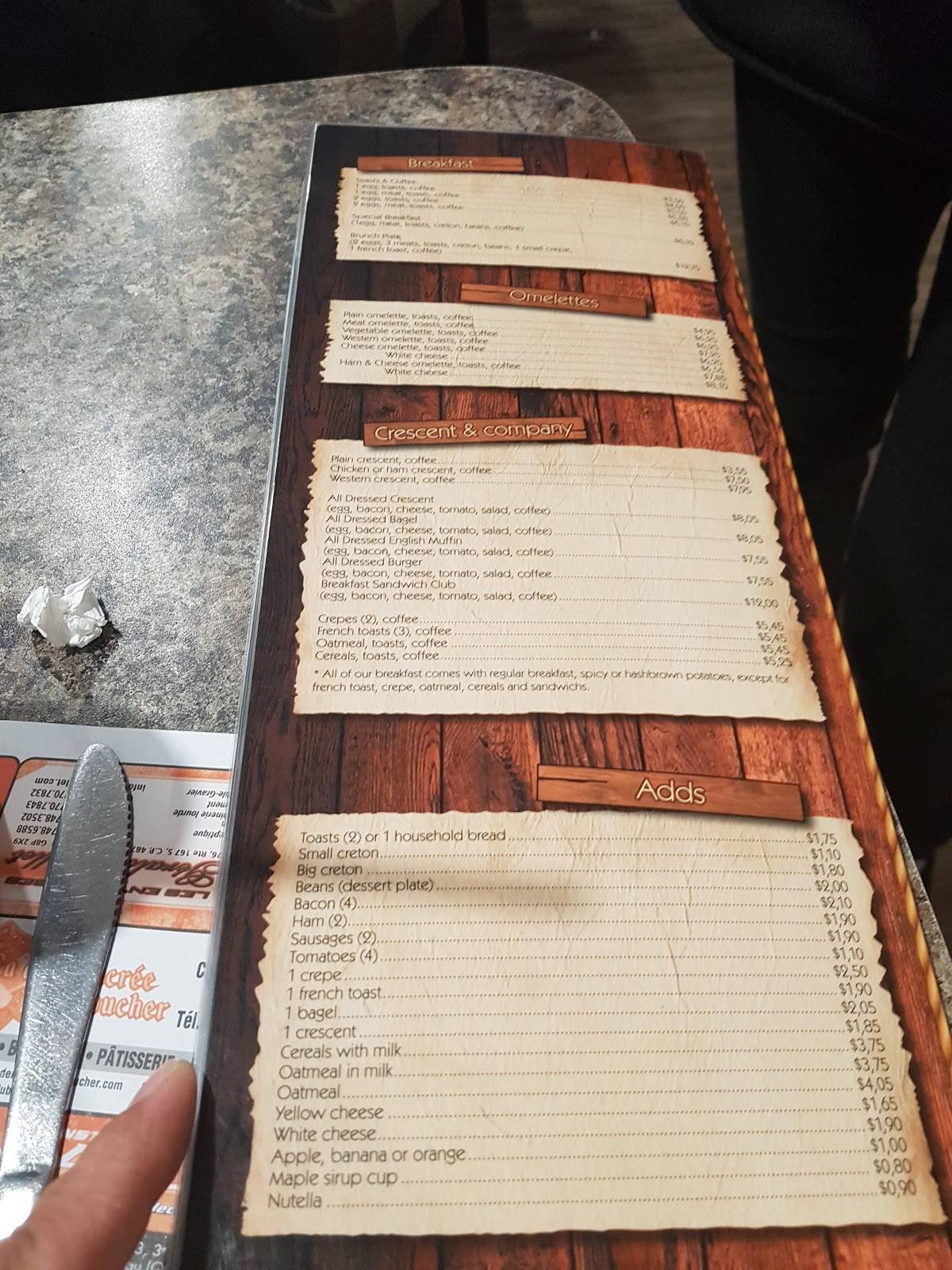 Menu de Restaurant Chez Raymonde