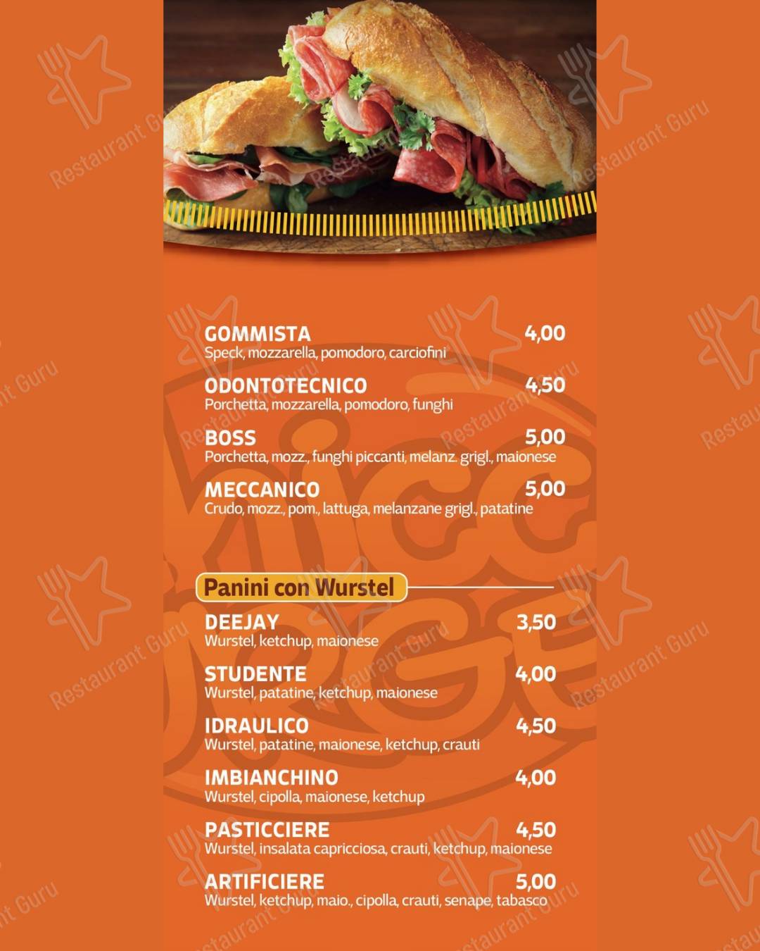 Menu per Chicco burger fast food