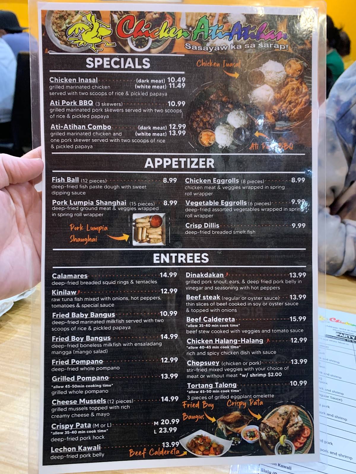 Menu at chicken ati atihan filipino grill restaurant niles