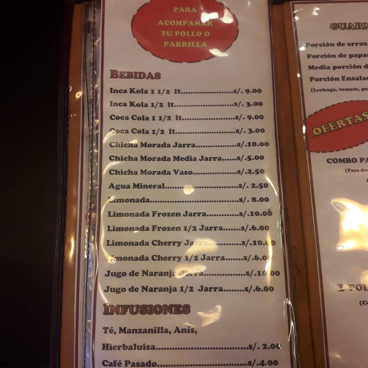 Carta del restaurante Riko's Chicken, Chiclayo