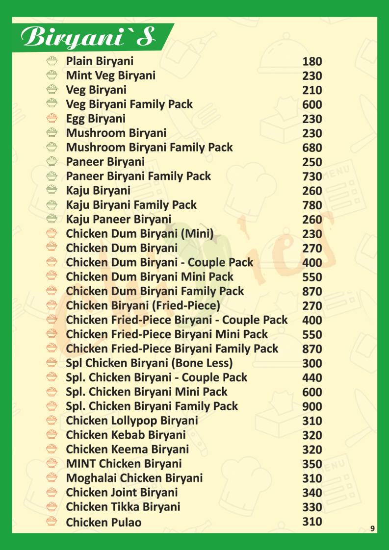 Chillies FOOD PARADISE menu