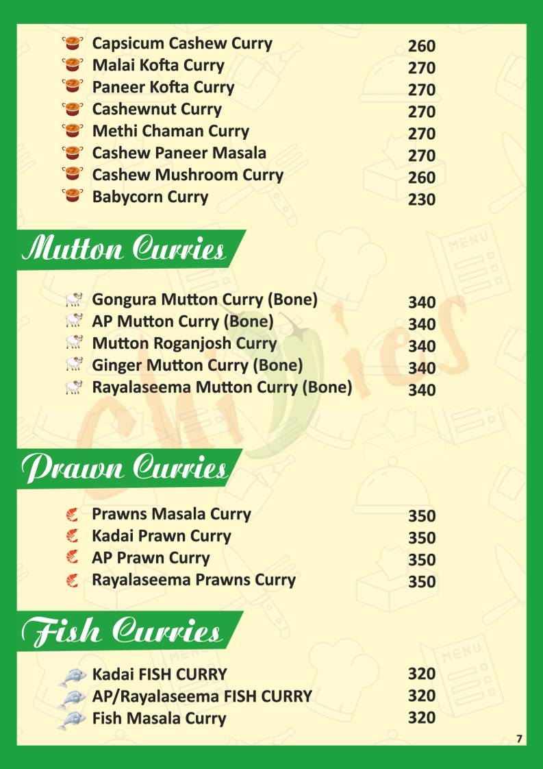 Chillies FOOD PARADISE menu