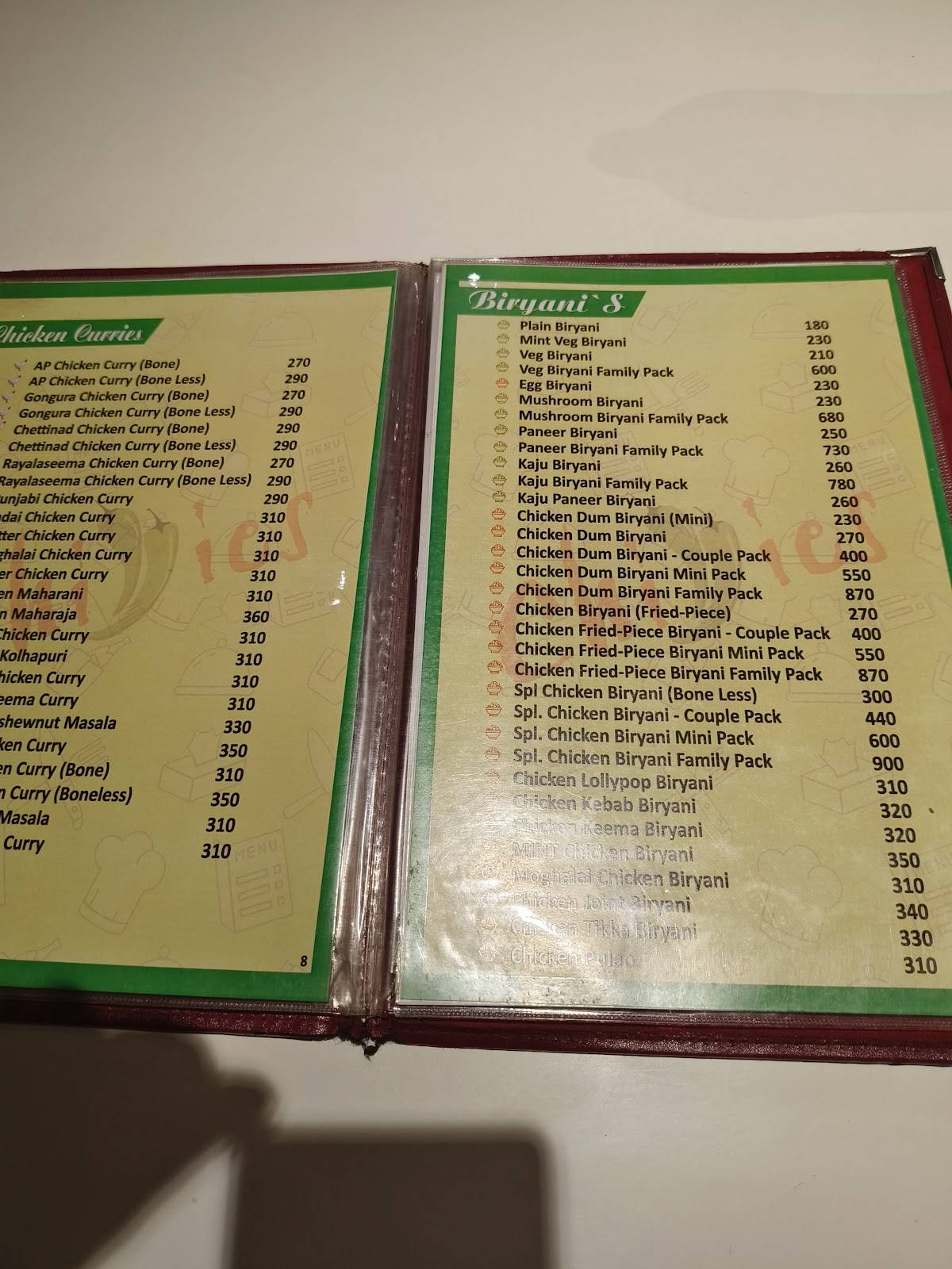 Chillies FOOD PARADISE menu
