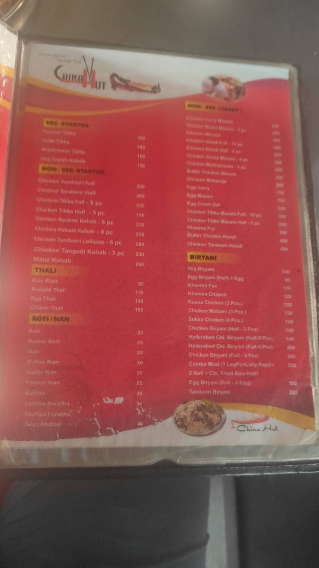 China Hut menu