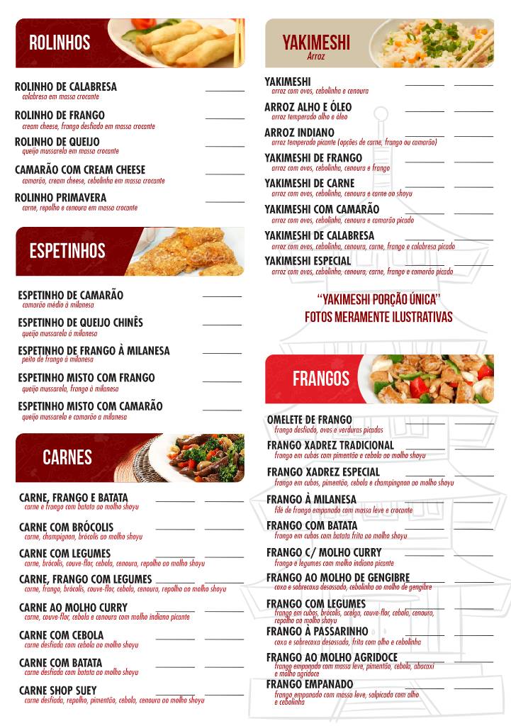 China Mania Restaurante cardápio