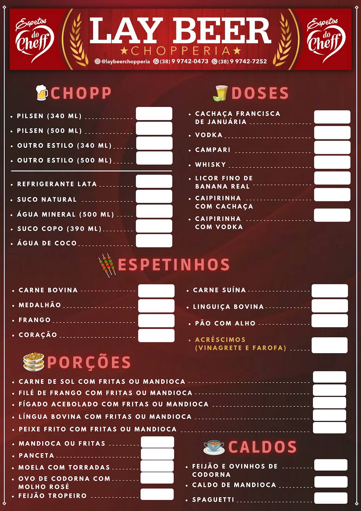 Choperia Laybeer cardápio