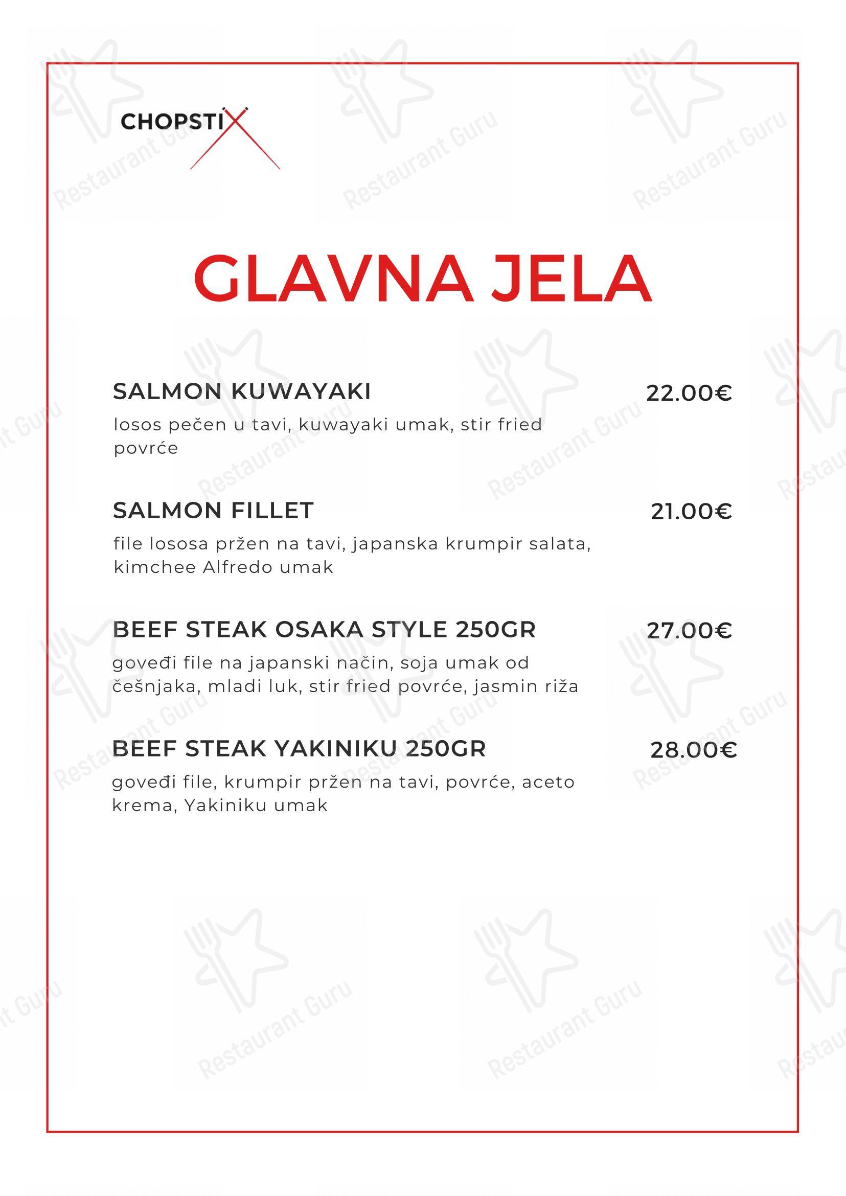 Menu per Chopstix Pan Asian Cuisine & Sushi bar in Zagabria