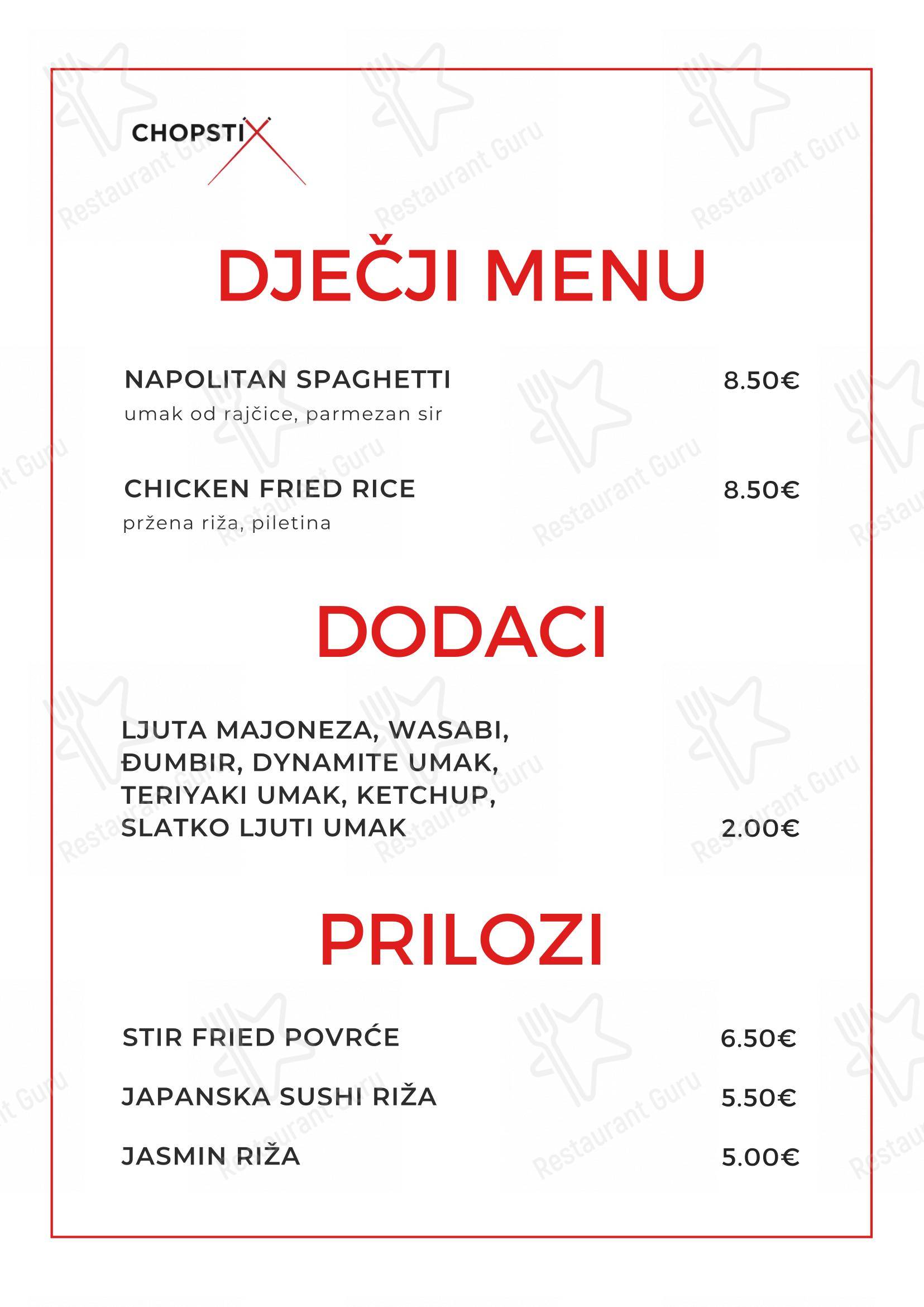 Chopstix Pan Asian Cuisine & Sushi bar in Zagabria - Menu