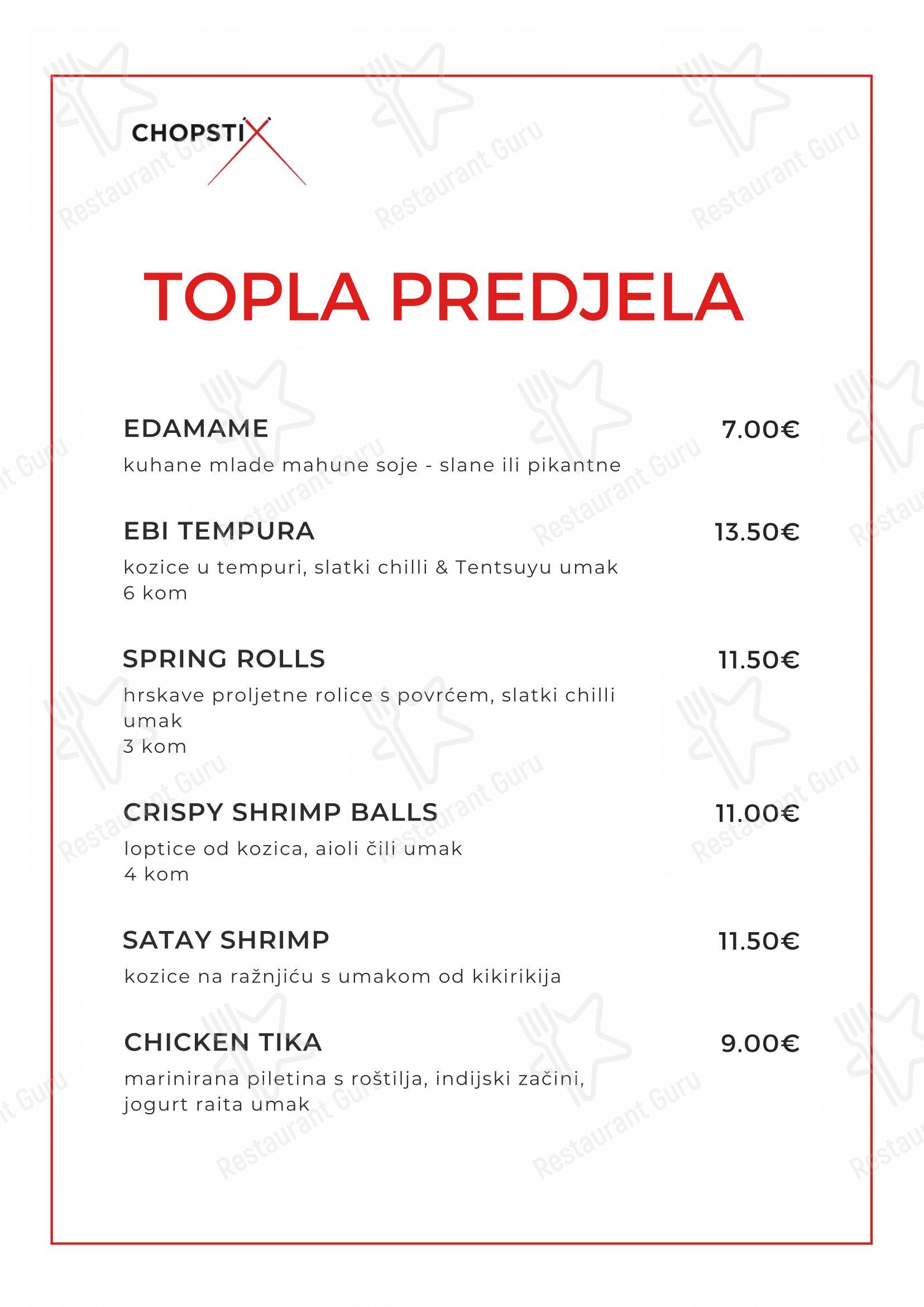 Chopstix Pan Asian Cuisine & Sushi bar in Zagabria - Menu