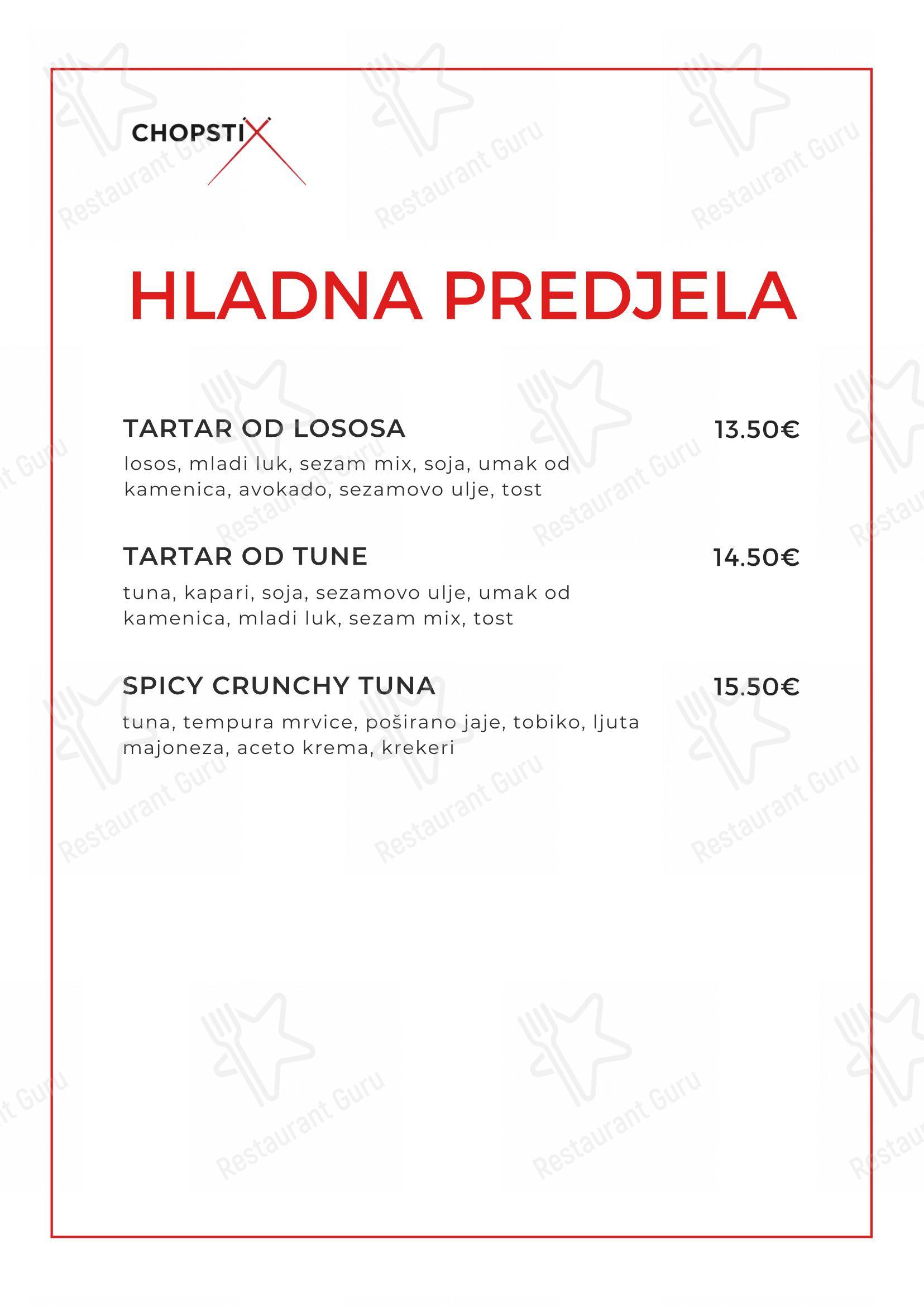 Menu per Chopstix Pan Asian Cuisine & Sushi bar in Zagabria