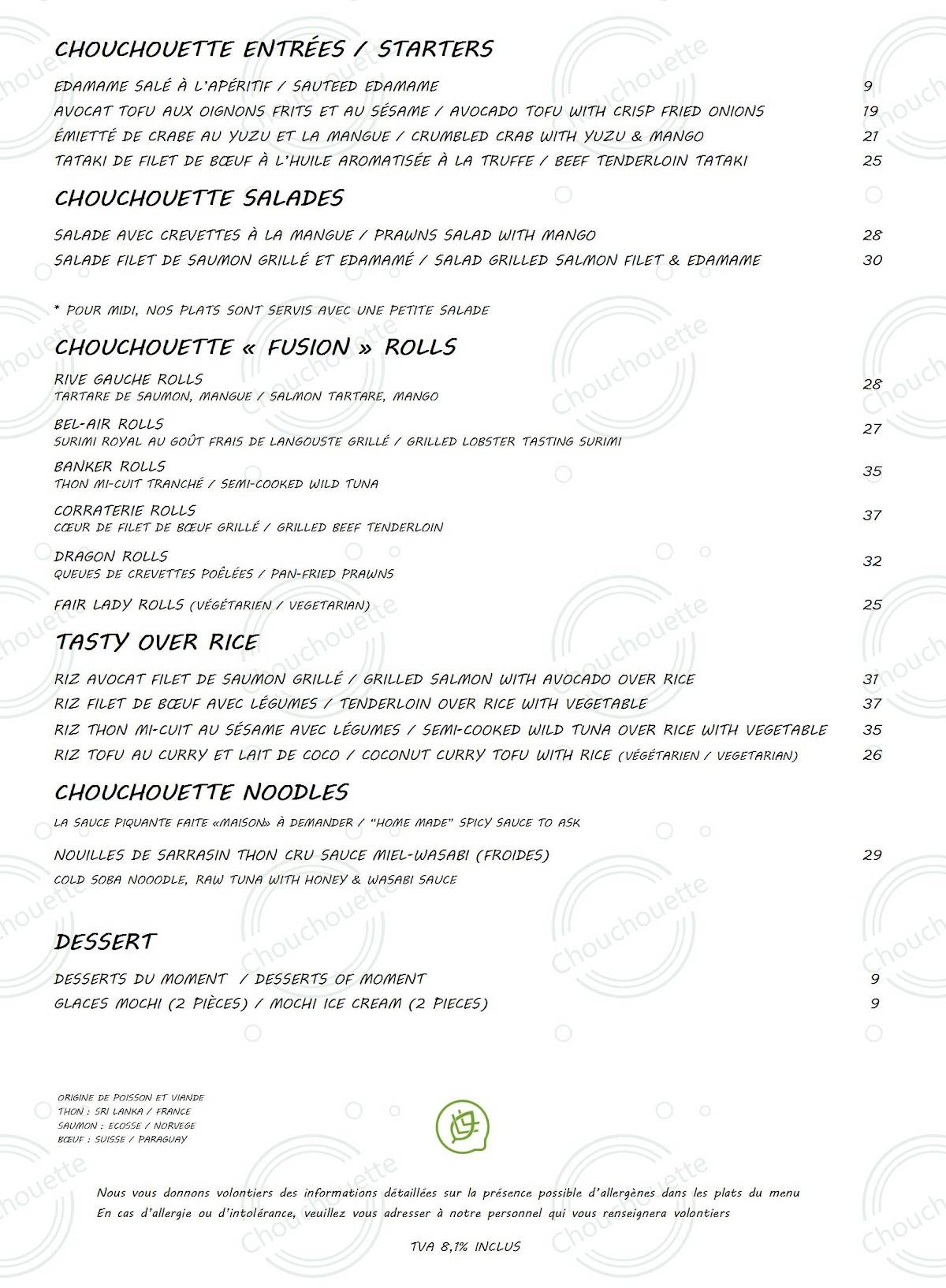Menu di Chouchouette 