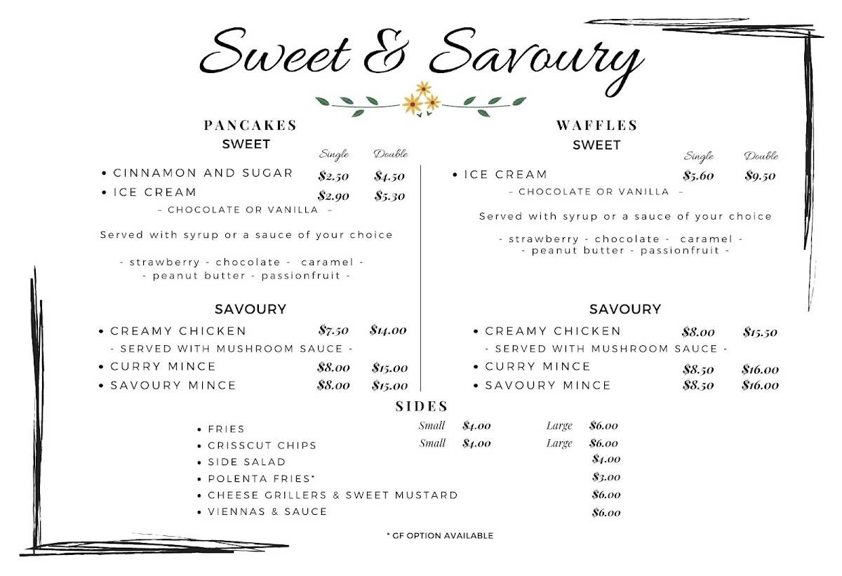 Menu at The Waterhole Cafe, Christchurch