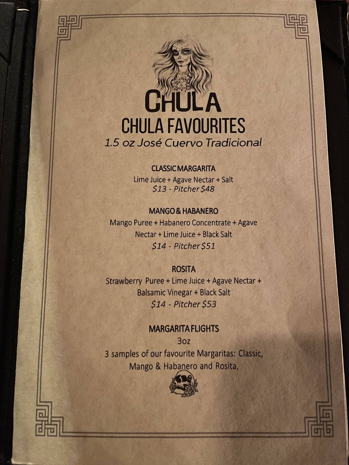 Menu de Chula Taberna Mexicana