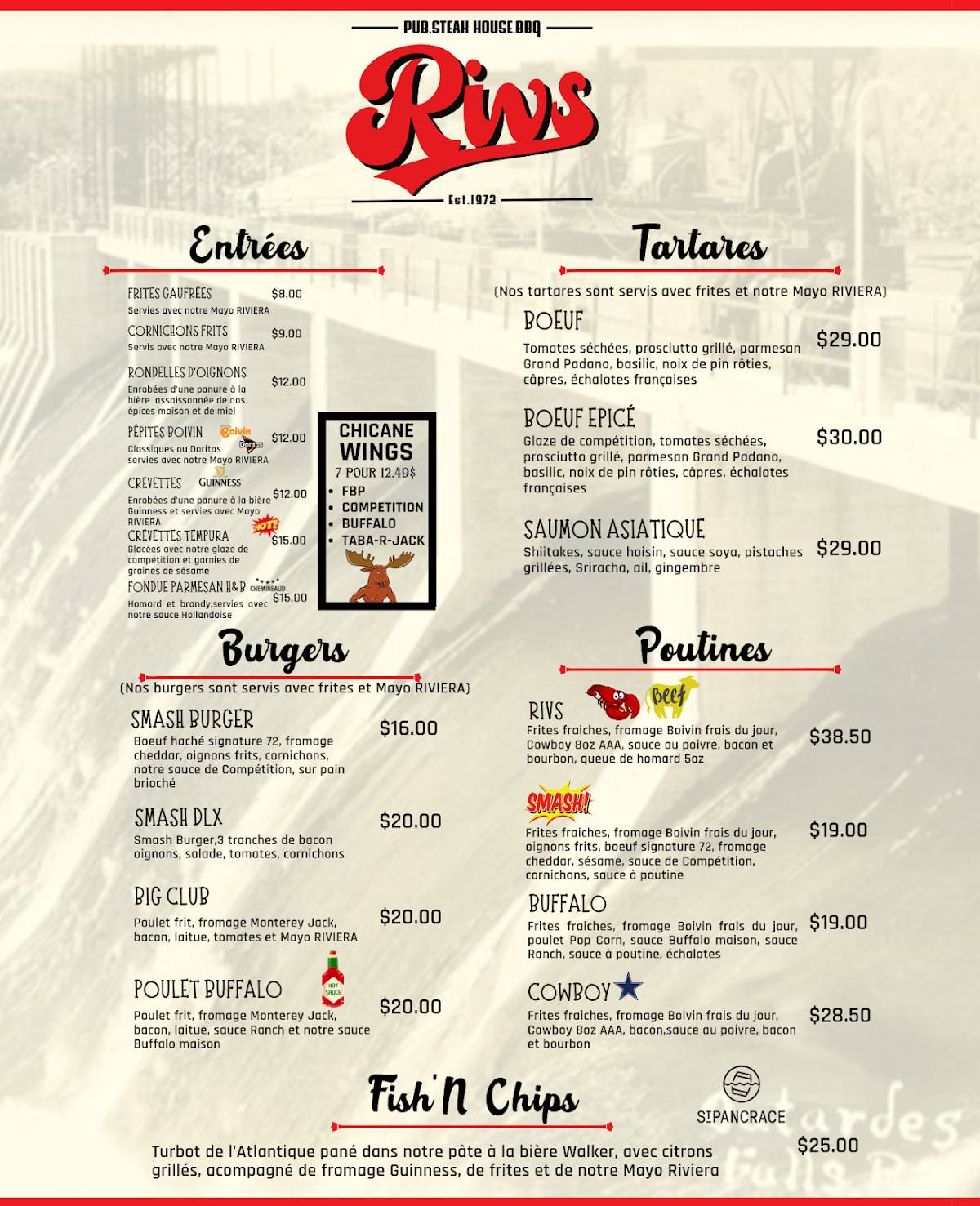 Menu de Le Riviera